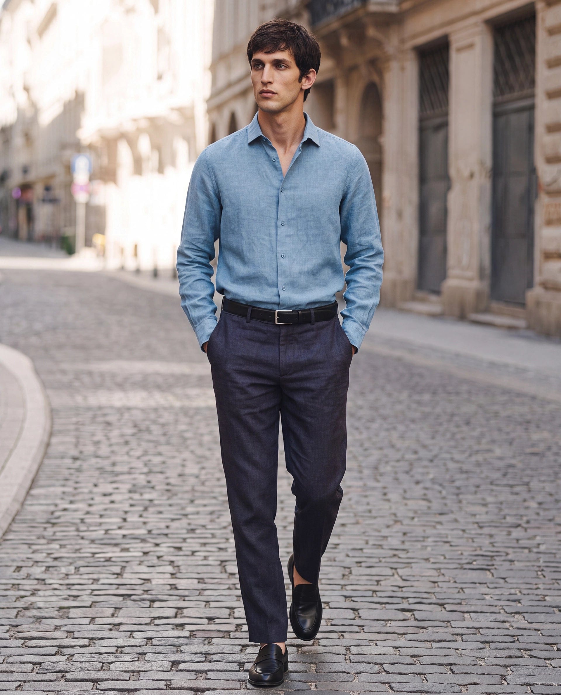 RARE Rabbit Men's Borium - T Dark Blue Linen Fabric Regular Fit Plain Trouser