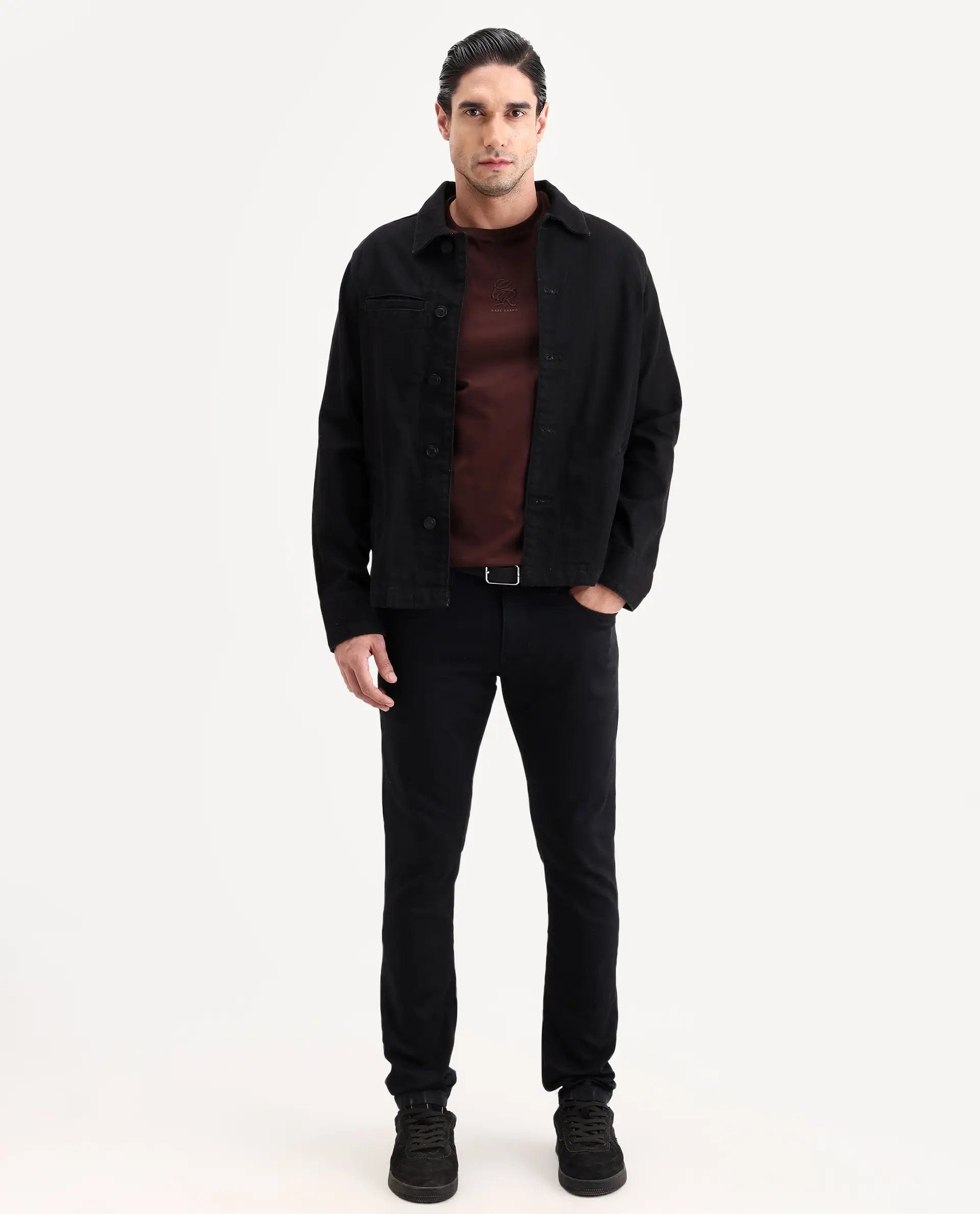 RARE Rabbit Men's Korv 26 Black Cotton Blend Fabric Hawk Slim Fit Plain Jeans