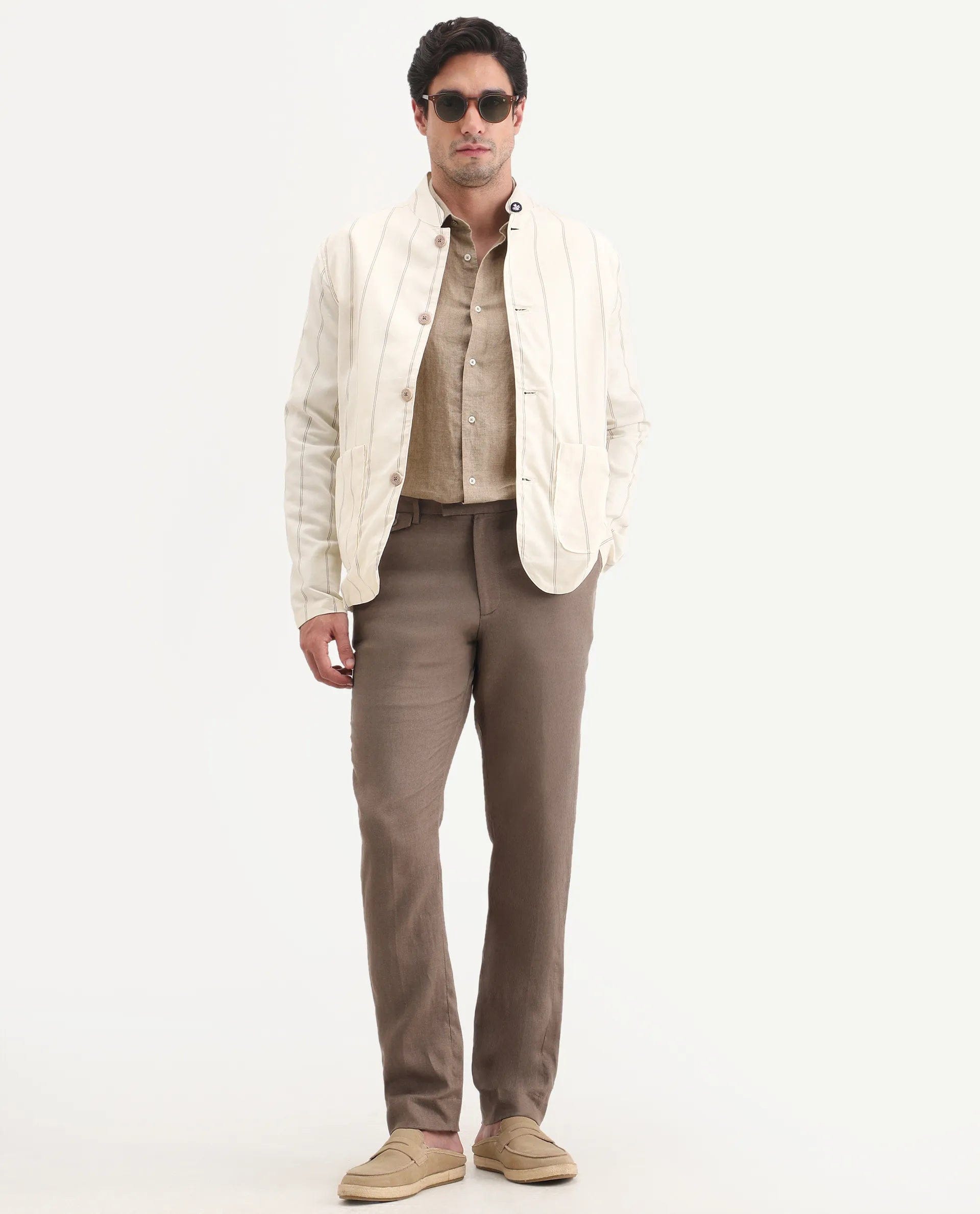 RARE Rabbit Men's Arcelo - Ss26 Light Brown 100% Linen Fabric Regular Fit Plain Trouser