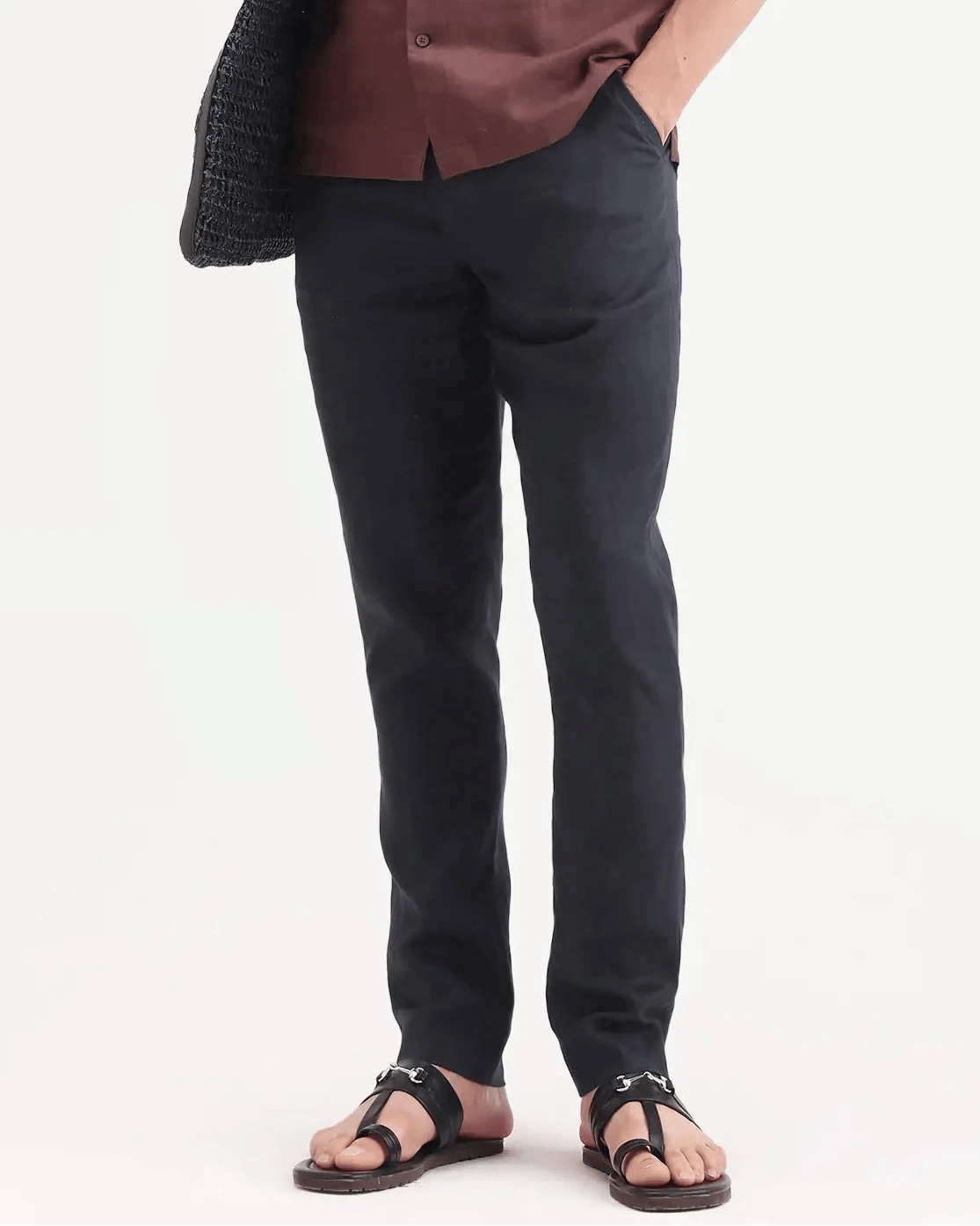 RARE Rabbit Men's Arcelo - Ss26 Dark Navy 100% Linen Fabric Regular Fit Plain Trouser