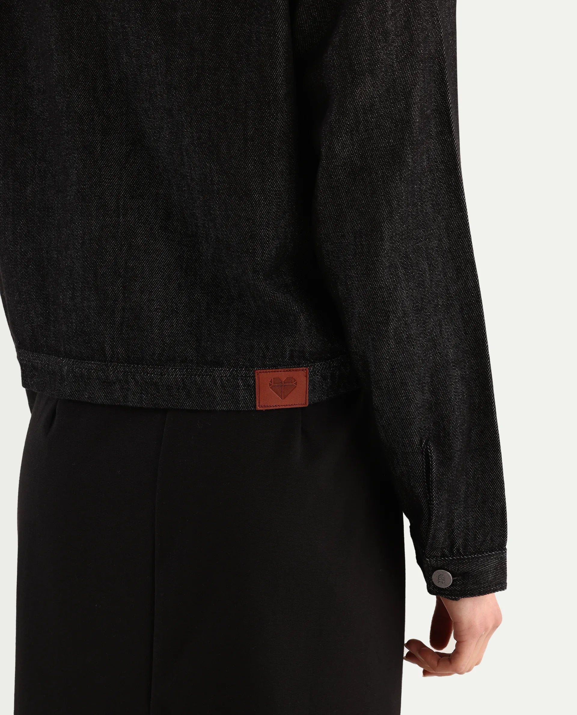 Rareism Women's Allin Black Cotton Drop Collar Plain Cuffed Sleeve Regular Fit Jacket