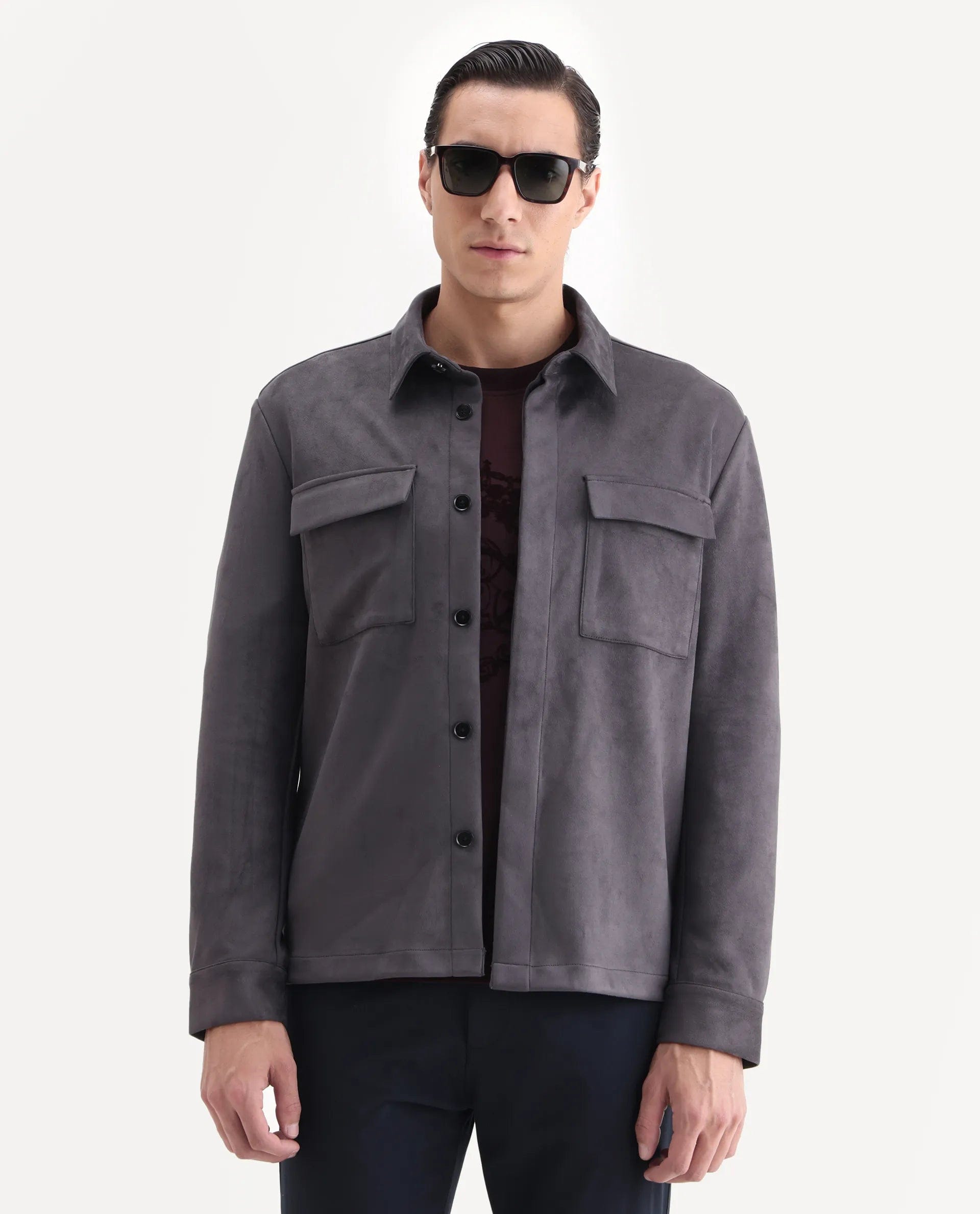 RARE Rabbit Men's Delk - 25 Grey Polyester Blend Fabric Collared Neck Relaxed Plain Jacket