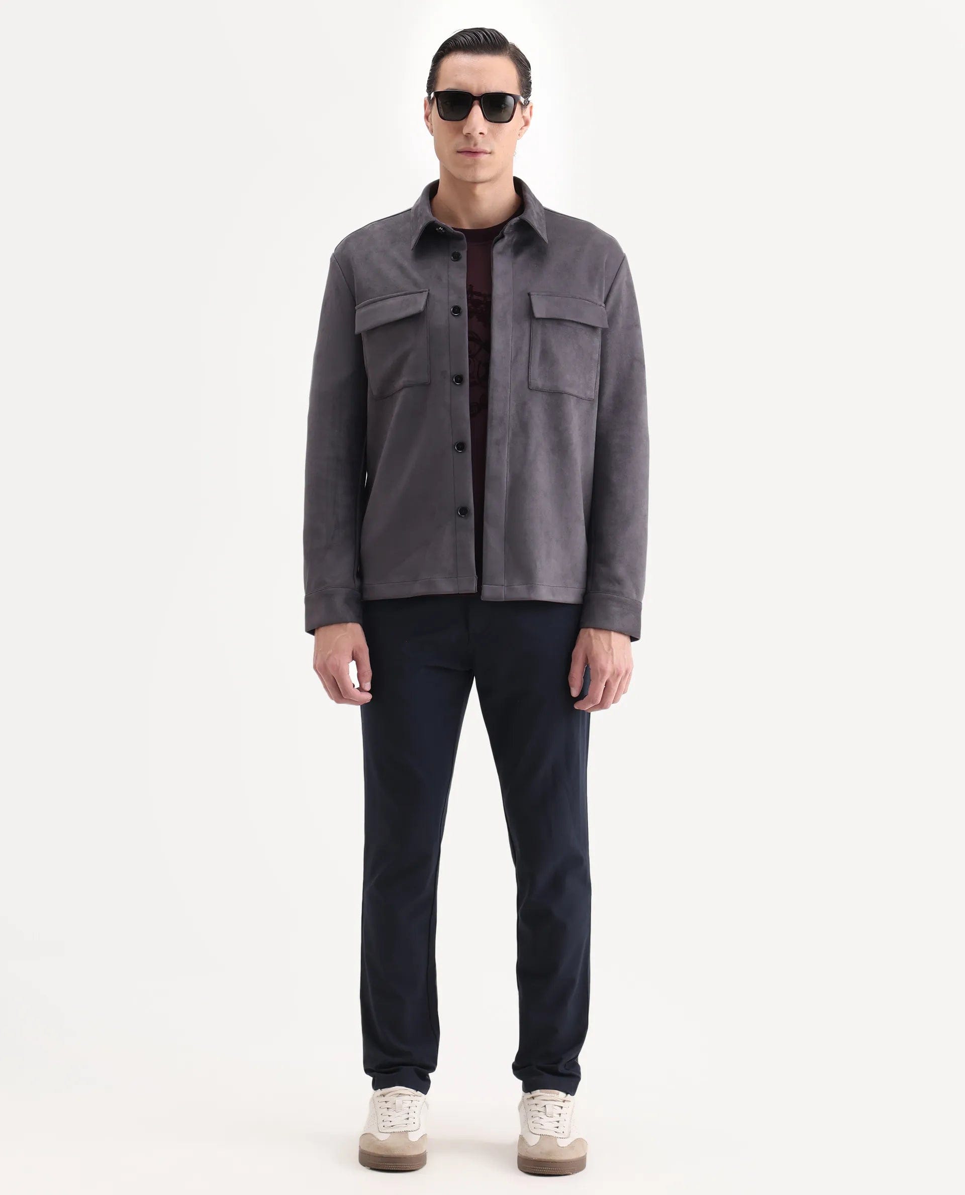 RARE Rabbit Men's Delk - 25 Grey Polyester Blend Fabric Collared Neck Relaxed Plain Jacket