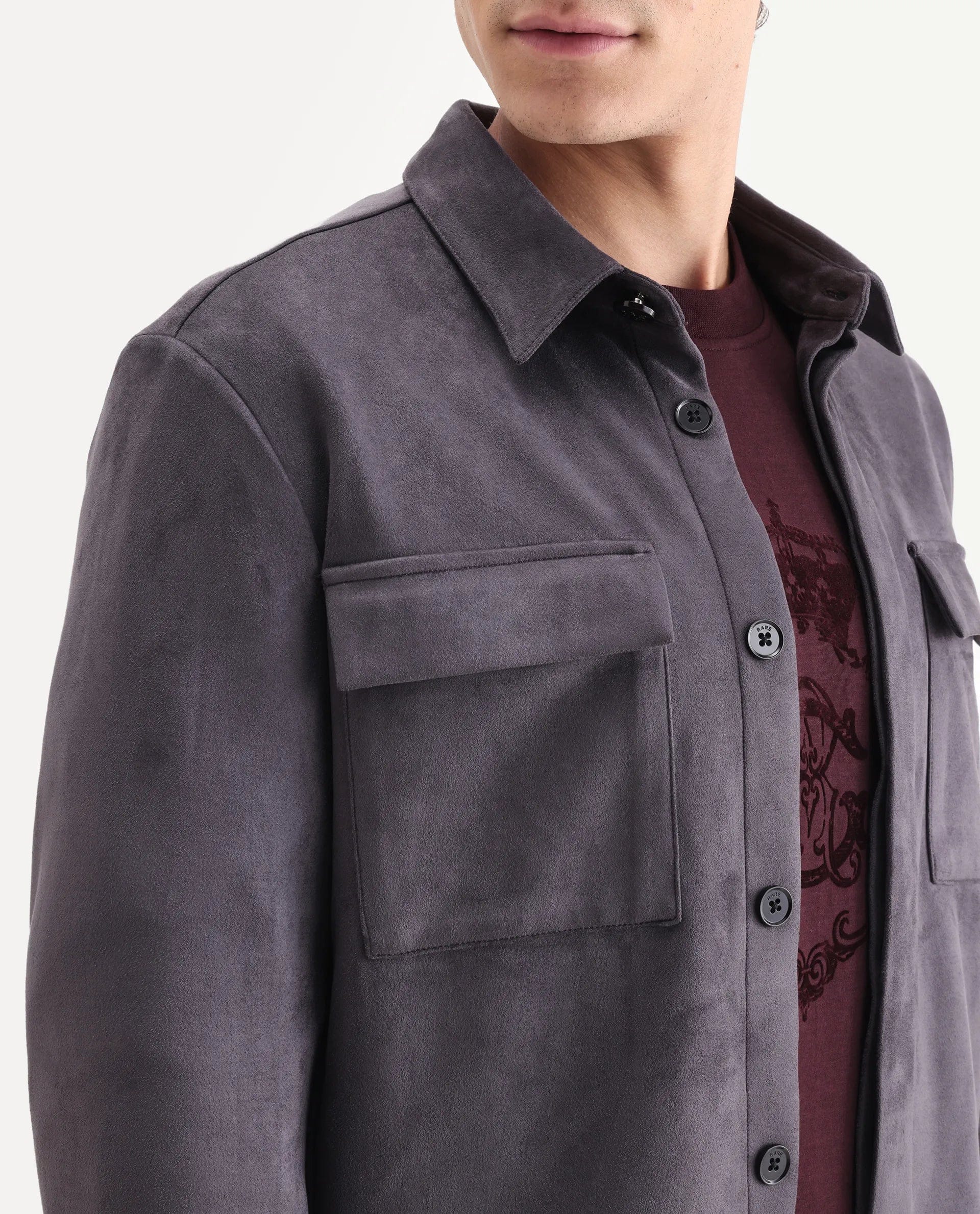 RARE Rabbit Men's Delk - 25 Grey Polyester Blend Fabric Collared Neck Relaxed Plain Jacket