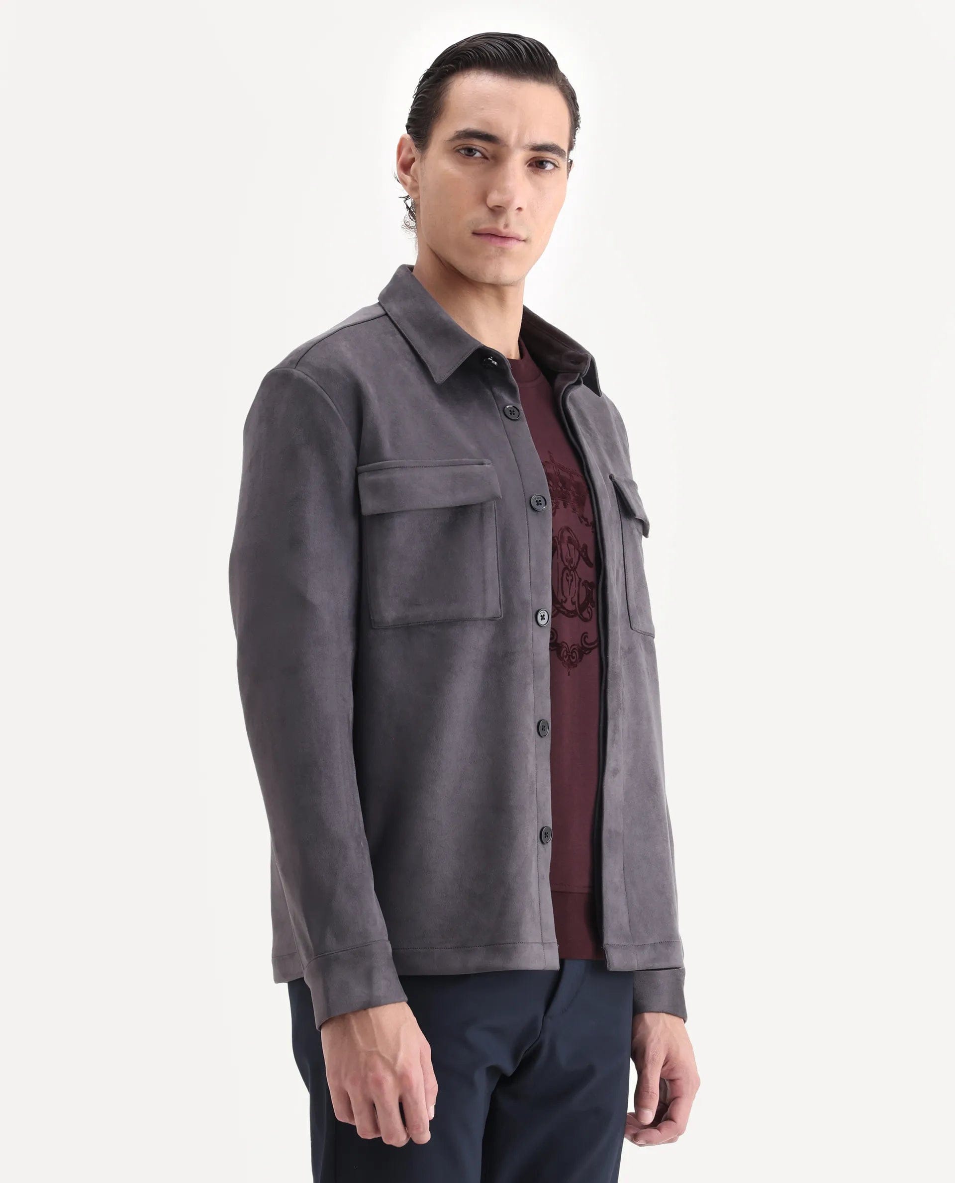 RARE Rabbit Men's Delk - 25 Grey Polyester Blend Fabric Collared Neck Relaxed Plain Jacket