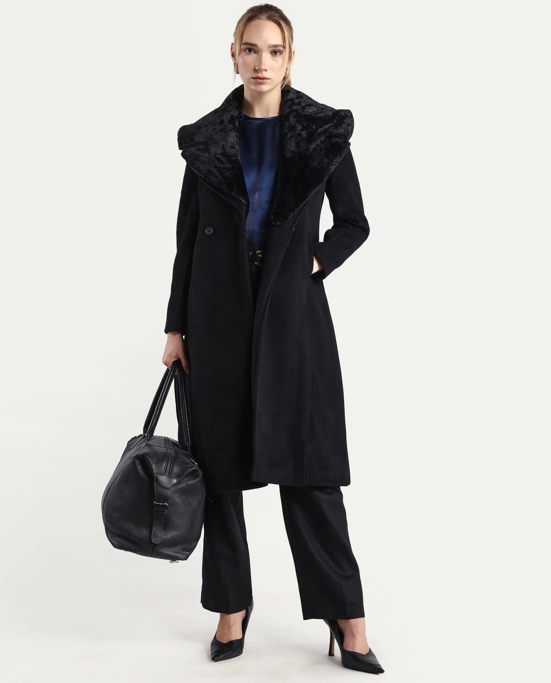 Rareism Women's Teich - 25 Black Polyester Regular Fit Coat