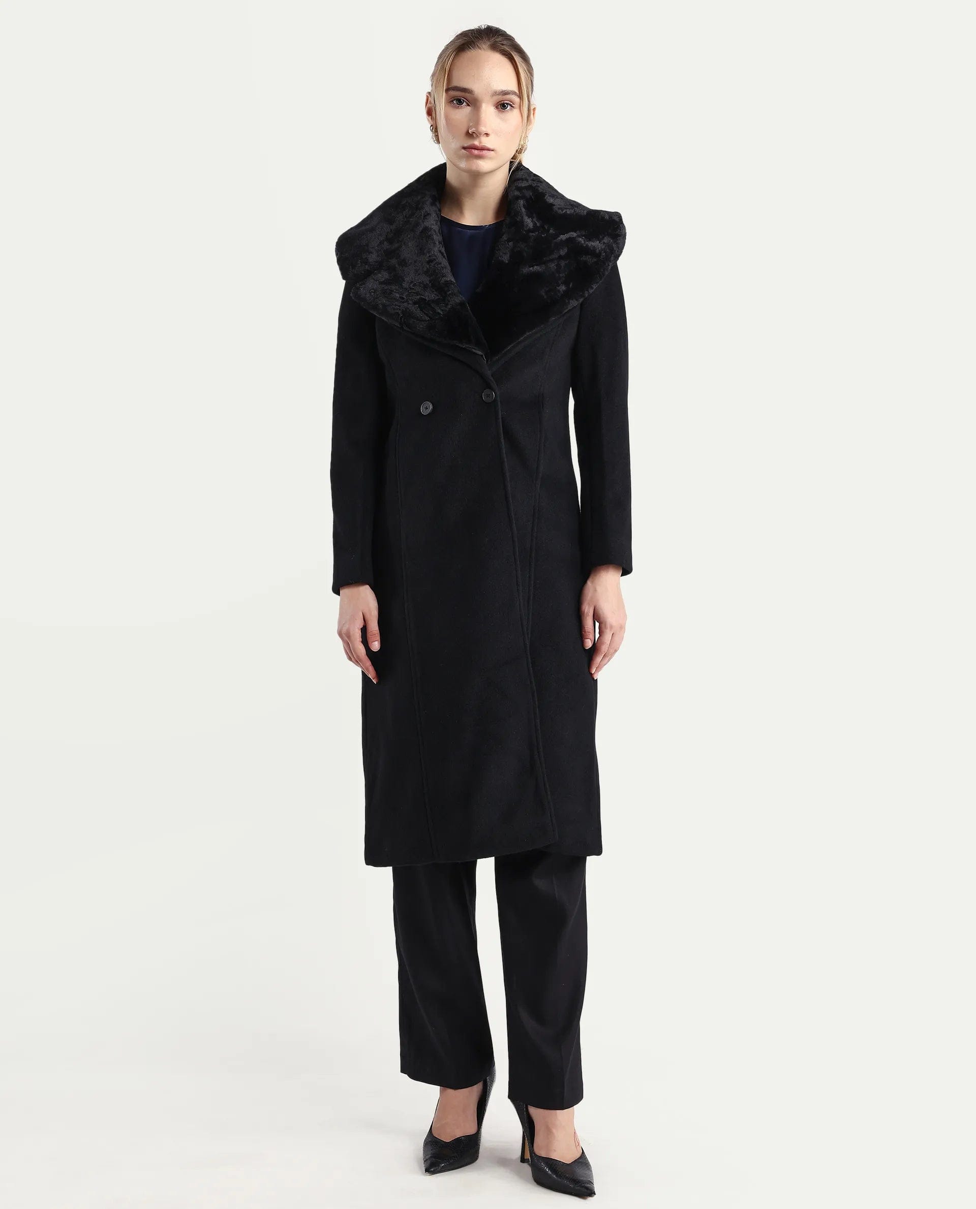 Rareism Women's Teich - 25 Black Polyester Regular Fit Coat