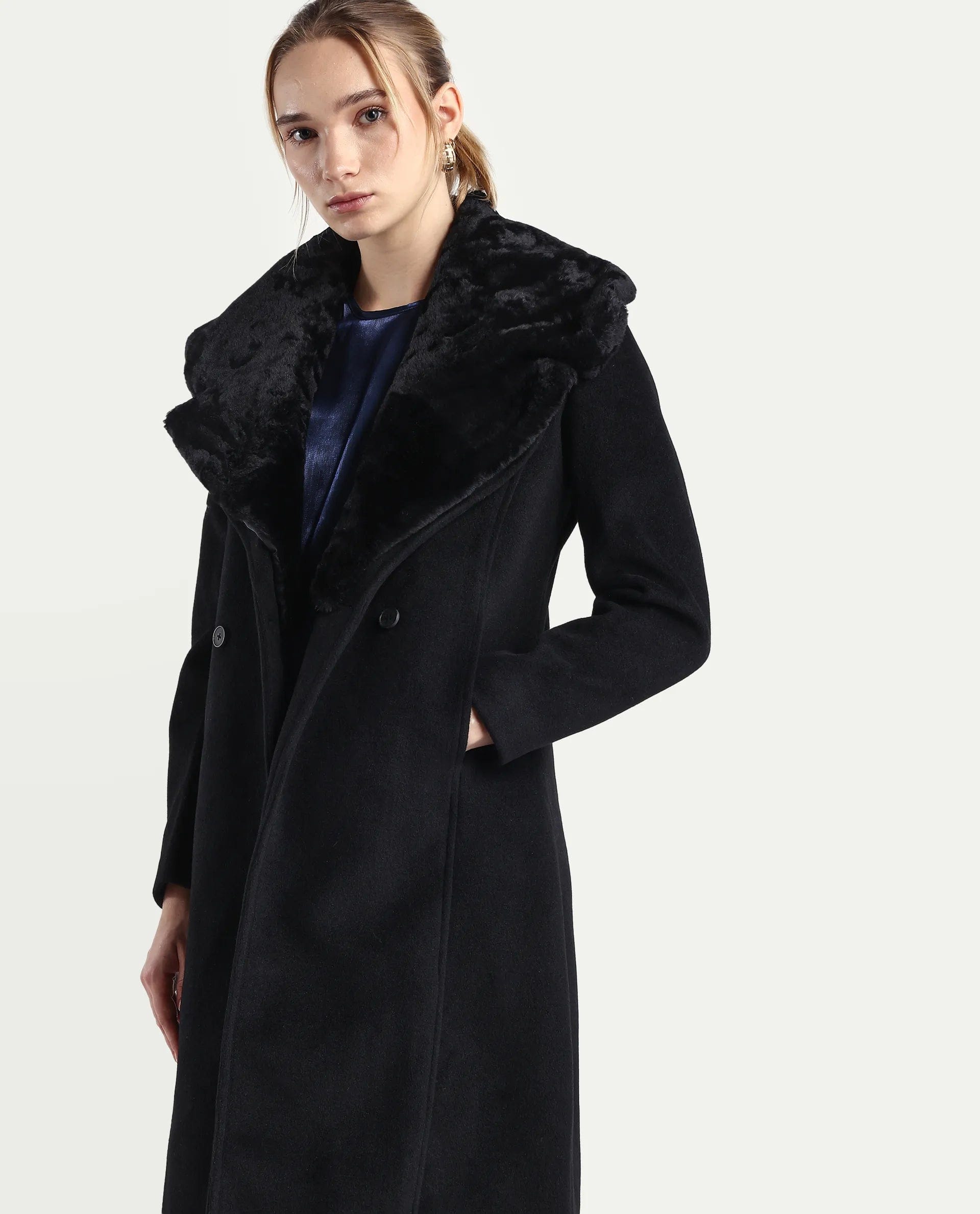 Rareism Women's Teich - 25 Black Polyester Regular Fit Coat