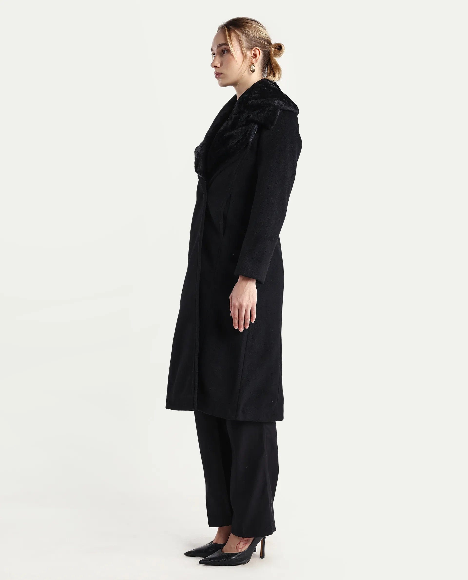Rareism Women's Teich - 25 Black Polyester Regular Fit Coat