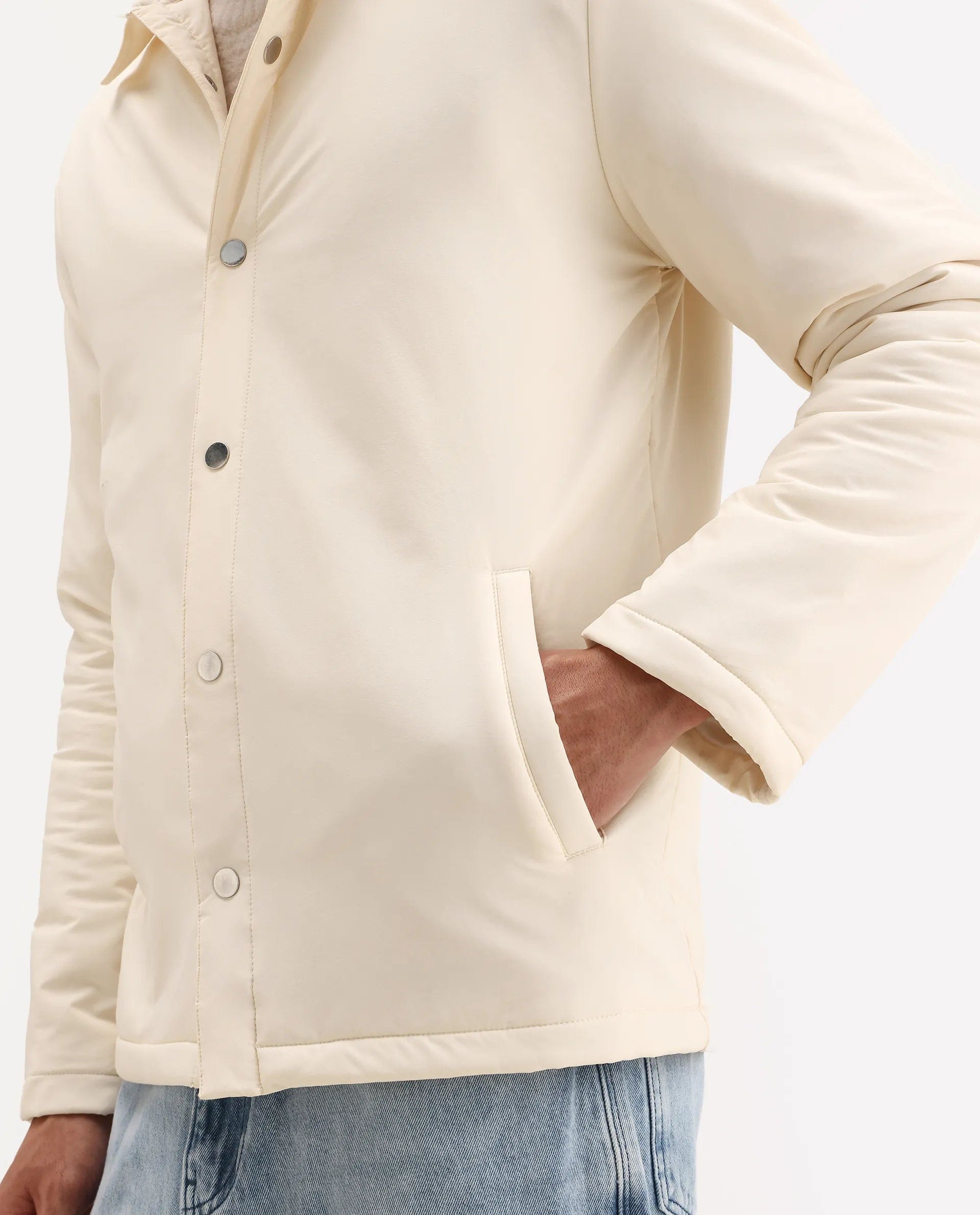 RARE Rabbit Men's Olva Light Yellow Polyester Fabric Collared Neck Regular Plain Jacket