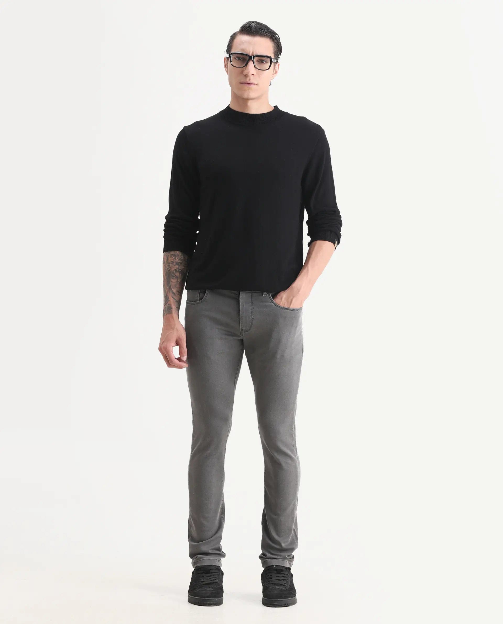RARE Rabbit Men's Korv - 25 Grey Cotton Blend Plain Hawk Slim Fit Jeans