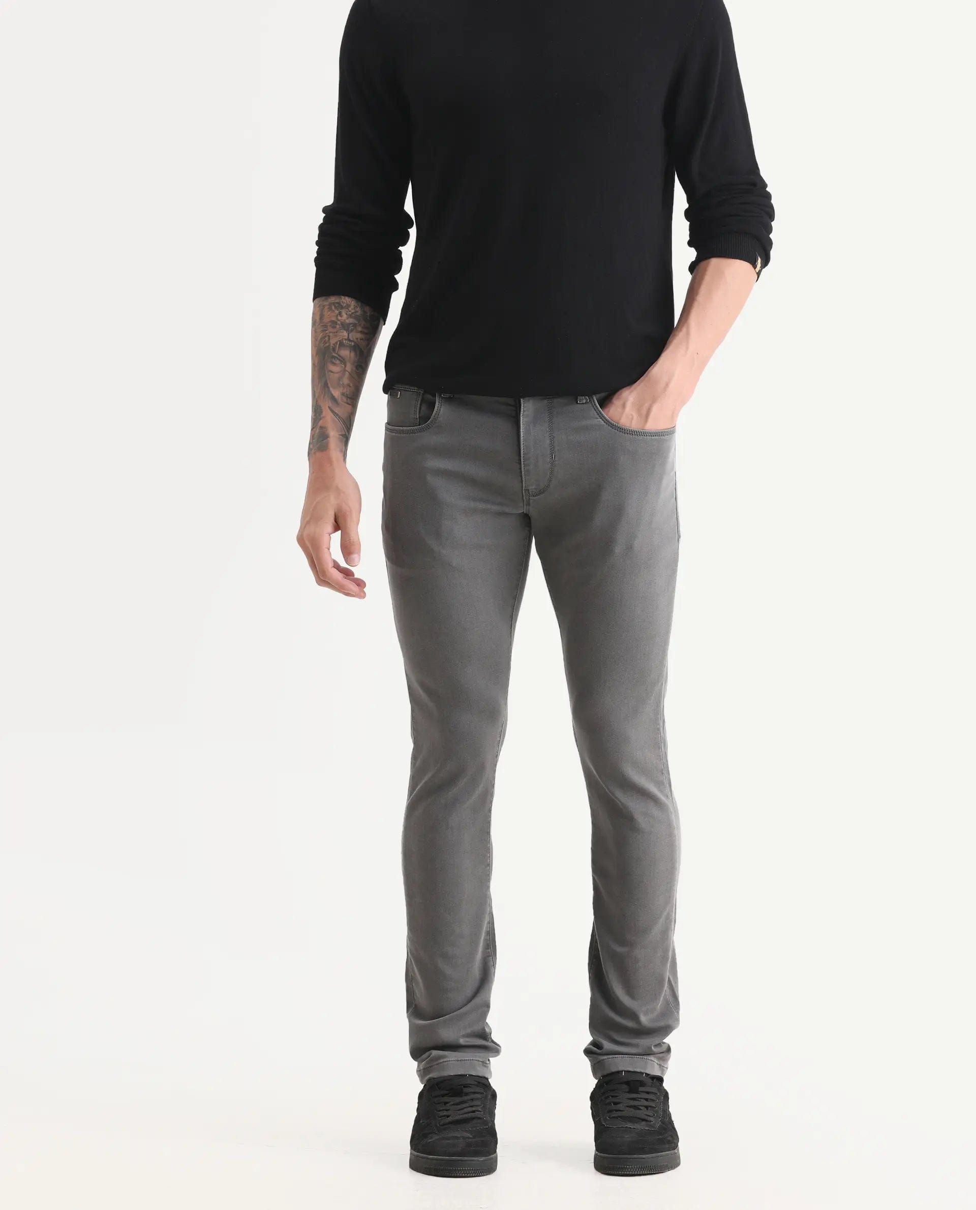 RARE Rabbit Men's Korv - 25 Grey Cotton Blend Plain Hawk Slim Fit Jeans