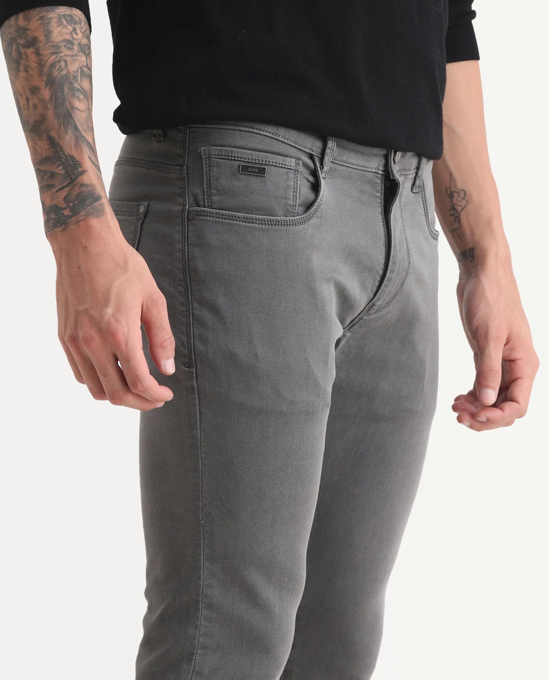 RARE Rabbit Men's Korv - 25 Grey Cotton Blend Plain Hawk Slim Fit Jeans