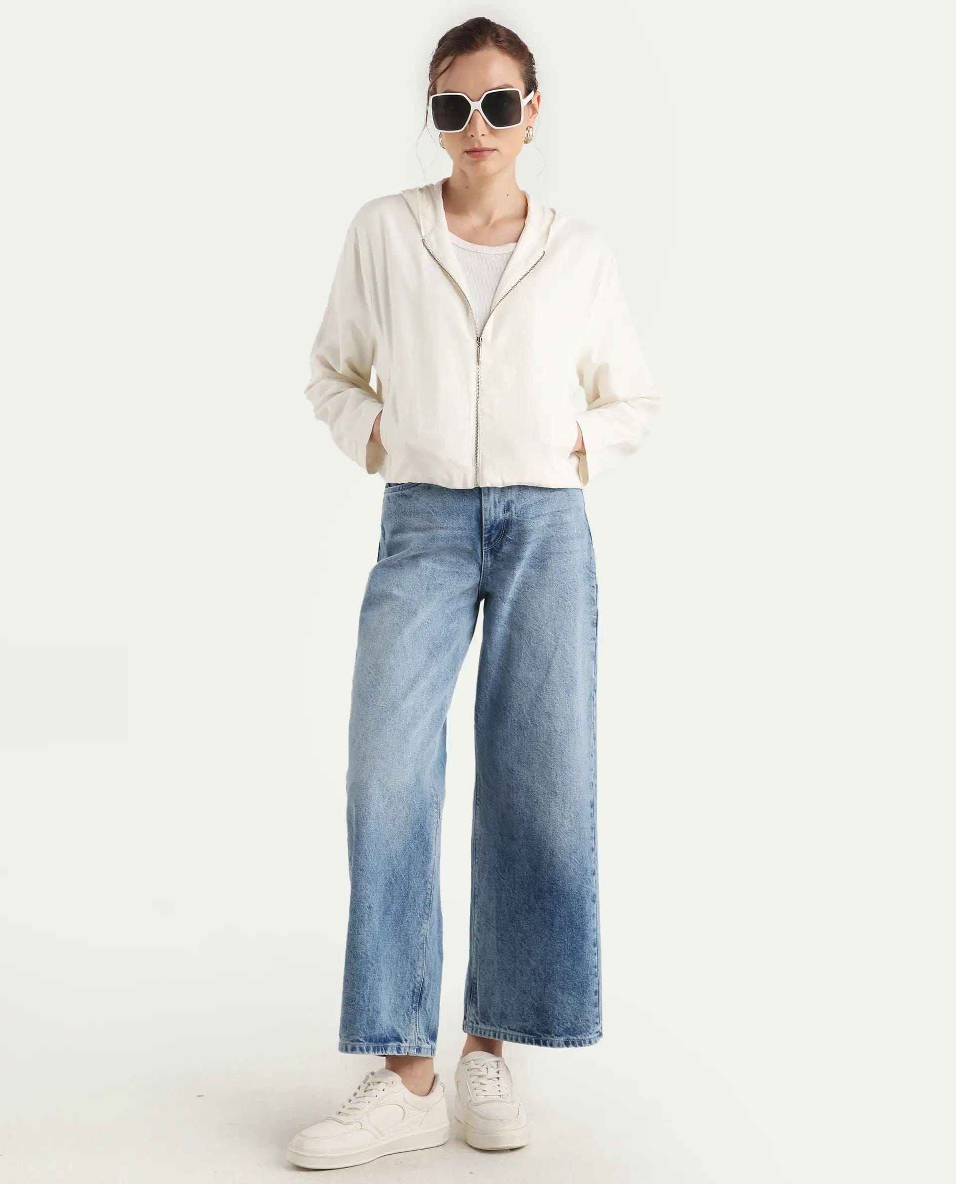 Rareism Women's Colin - T Off White Linen Blend Hooded Regular Fit Jacket