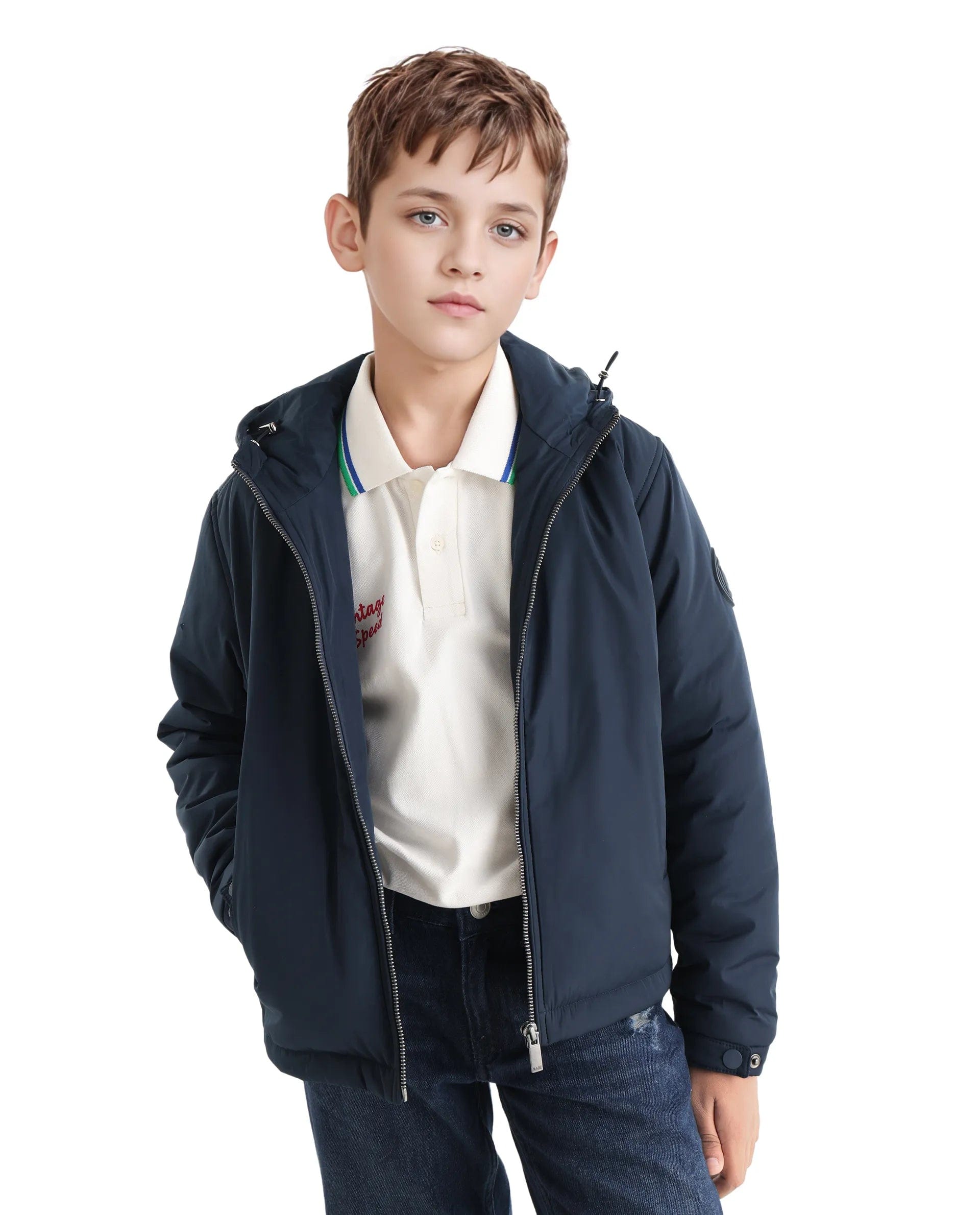 Rare Ones Kids Kost - K Navy Polyester Zipper Closure Hooded Plain Full Sleeves Regular Fit Jacket
