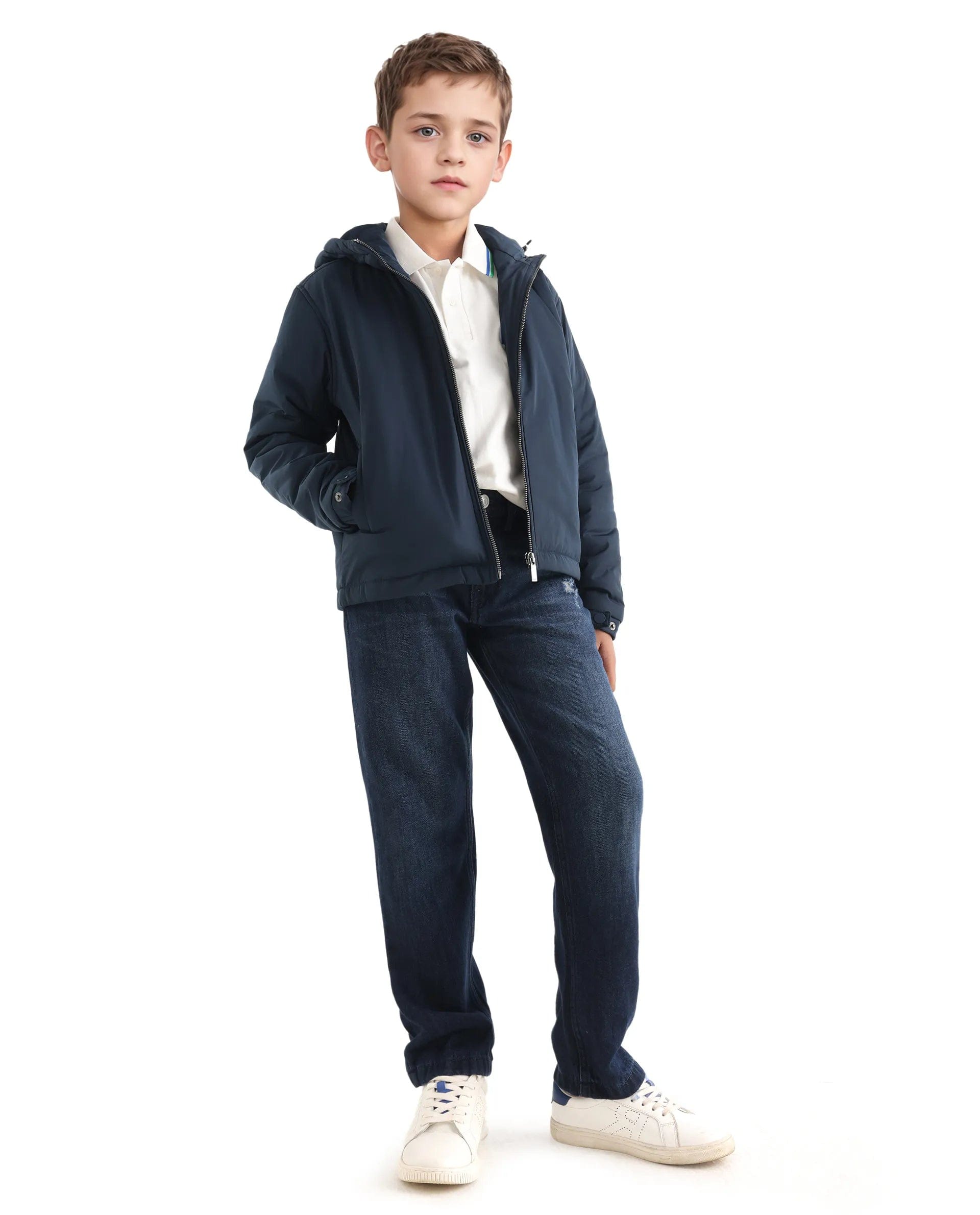 Rare Ones Kids Kost - K Navy Polyester Zipper Closure Hooded Plain Full Sleeves Regular Fit Jacket