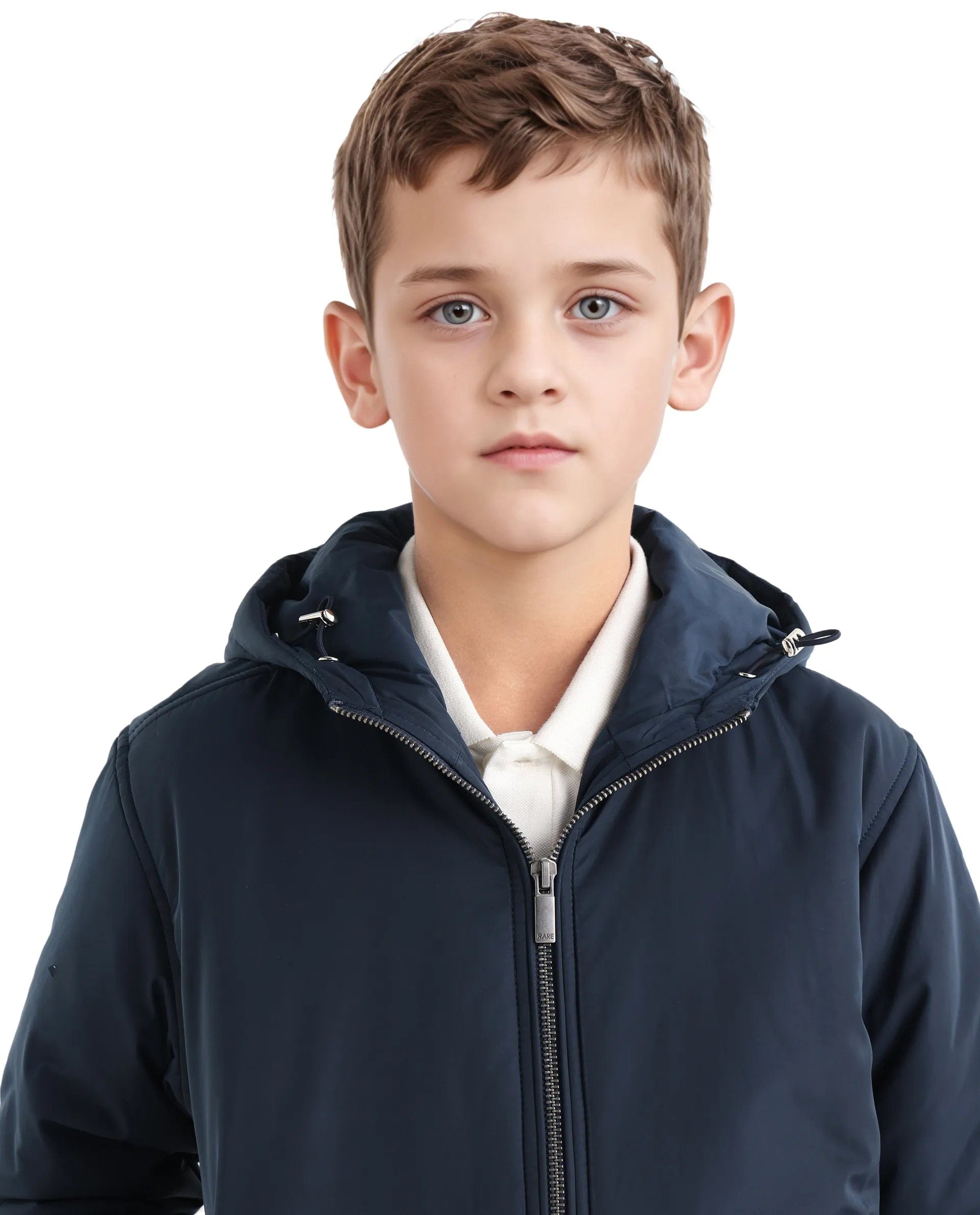 Rare Ones Kids Kost - K Navy Polyester Zipper Closure Hooded Plain Full Sleeves Regular Fit Jacket