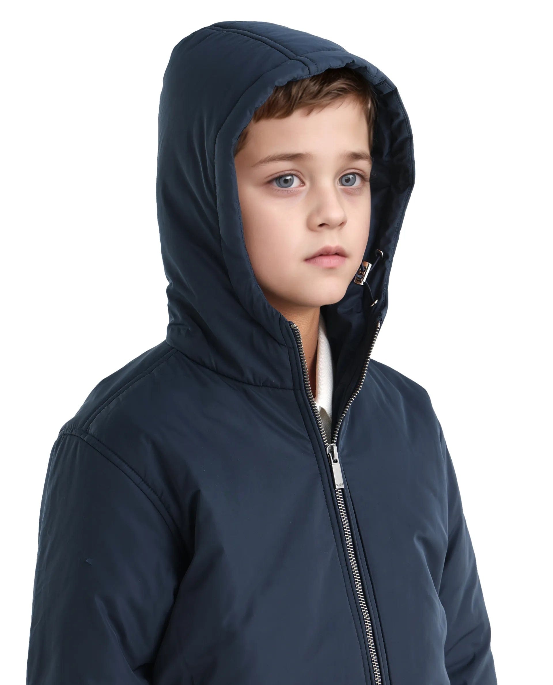Rare Ones Kids Kost - K Navy Polyester Zipper Closure Hooded Plain Full Sleeves Regular Fit Jacket