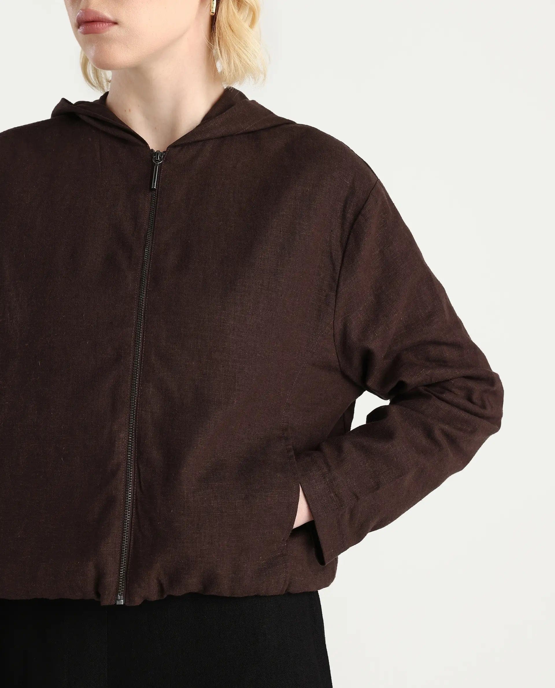Rareism Women's Colin - T Prune Linen Blend Hooded Regular Fit Jacket
