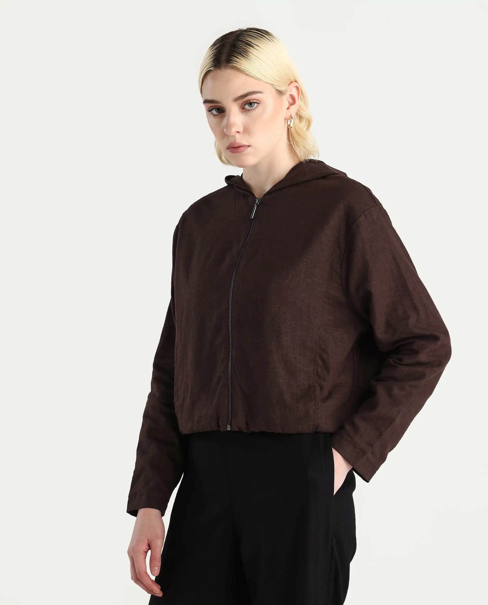 Rareism Women's Colin - T Prune Linen Blend Hooded Regular Fit Jacket