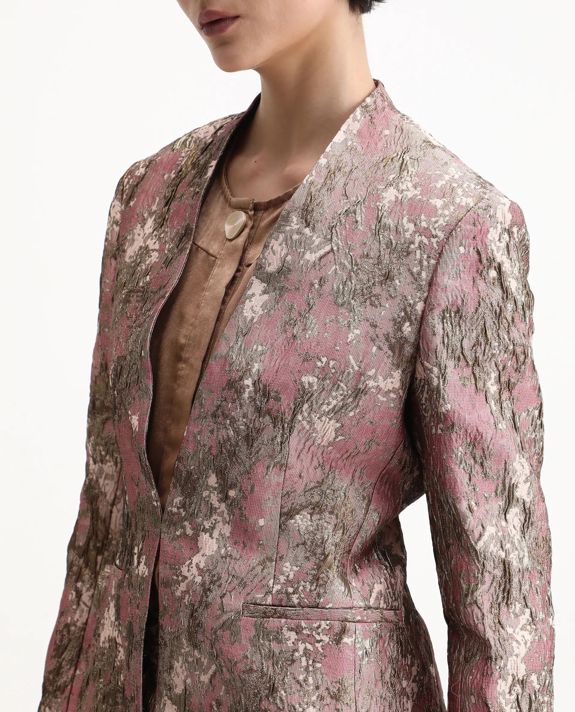 Rareism Women's Reshap - T Pink Polyester Blend Collarless Regular Fit Blazer