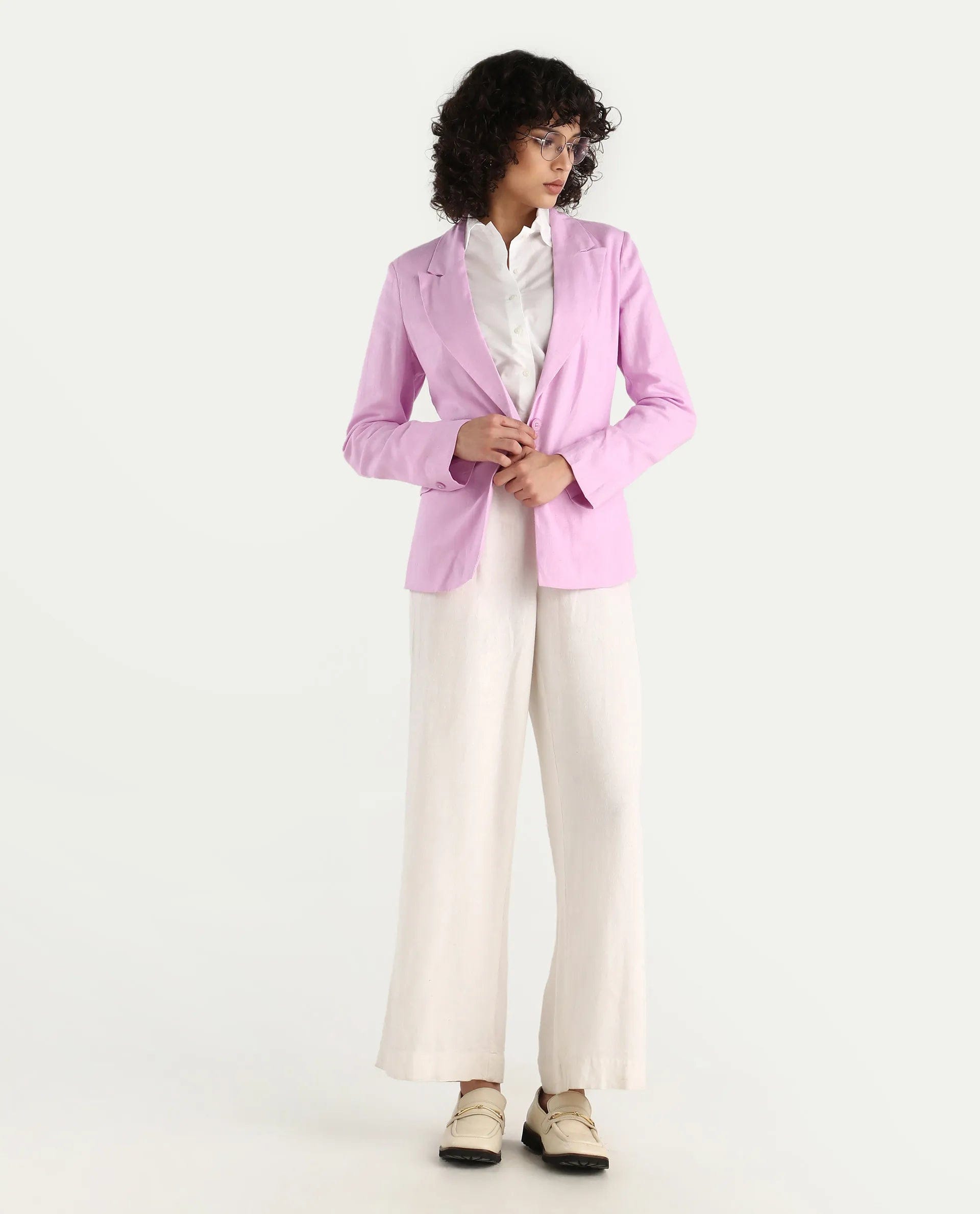 Rareism Women's Precy Pink Viscose Blend Lapel Neck Plain Regular Fit Blazer