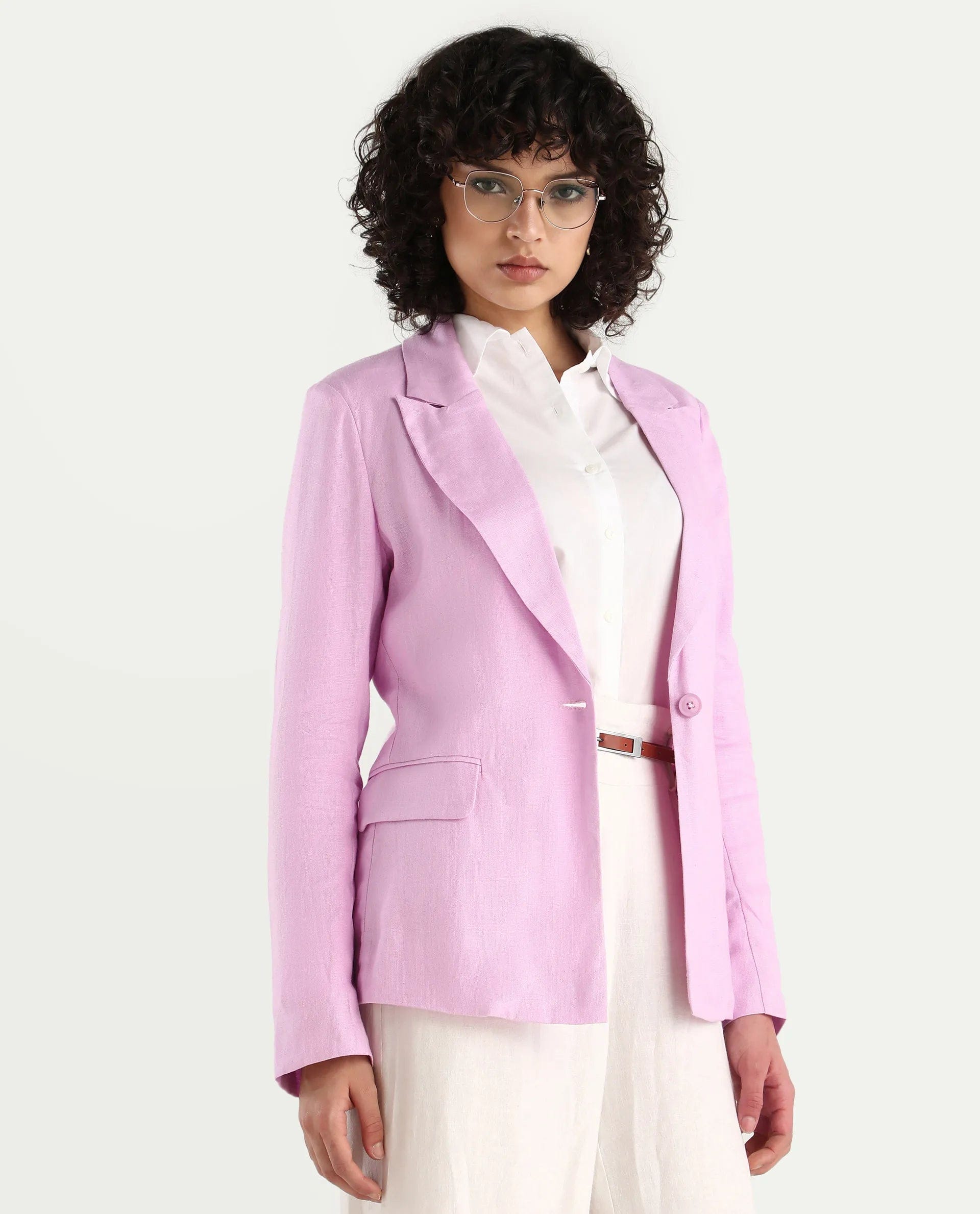 Rareism Women's Precy Pink Viscose Blend Lapel Neck Plain Regular Fit Blazer