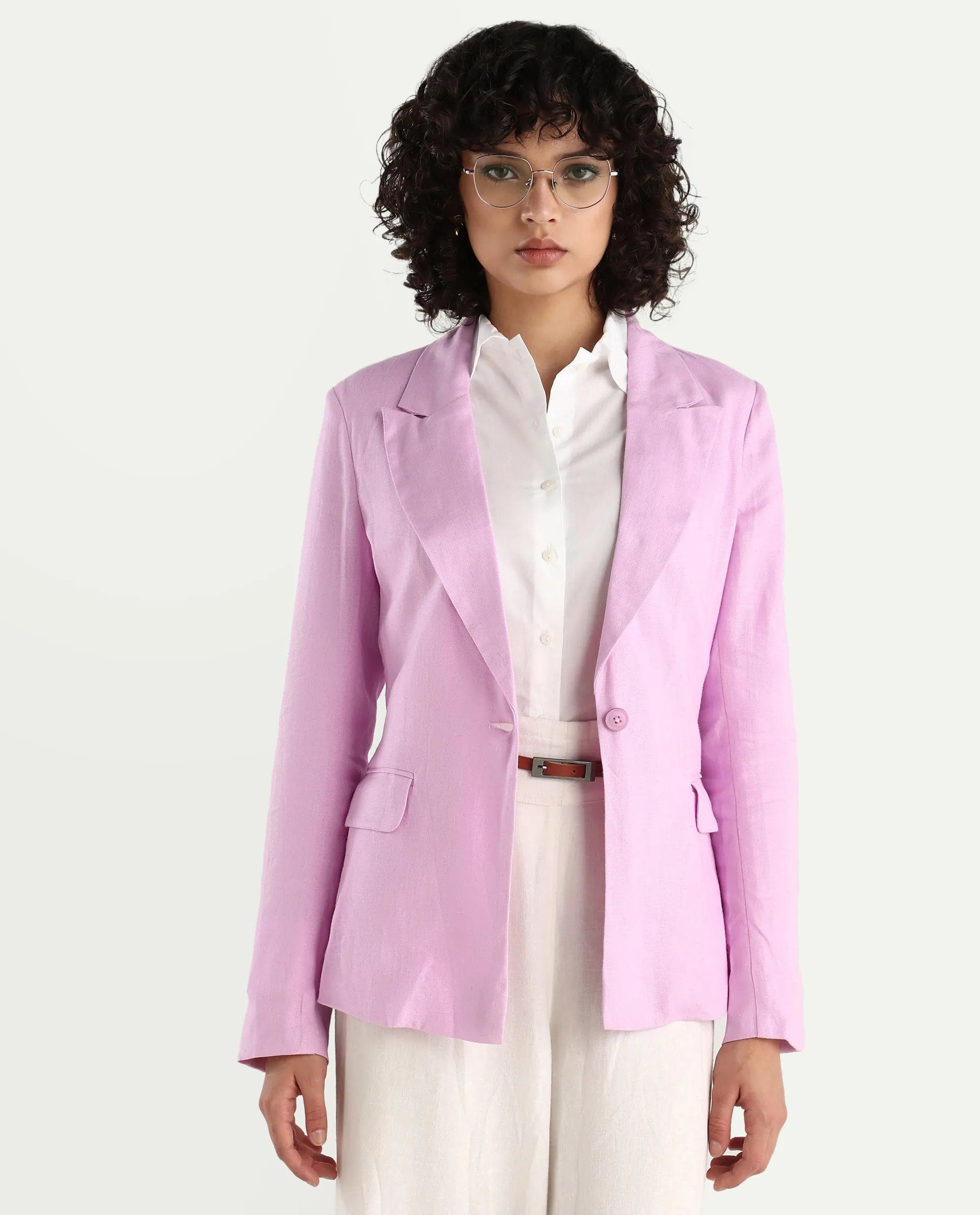 Rareism Women's Precy Pink Viscose Blend Lapel Neck Plain Regular Fit Blazer