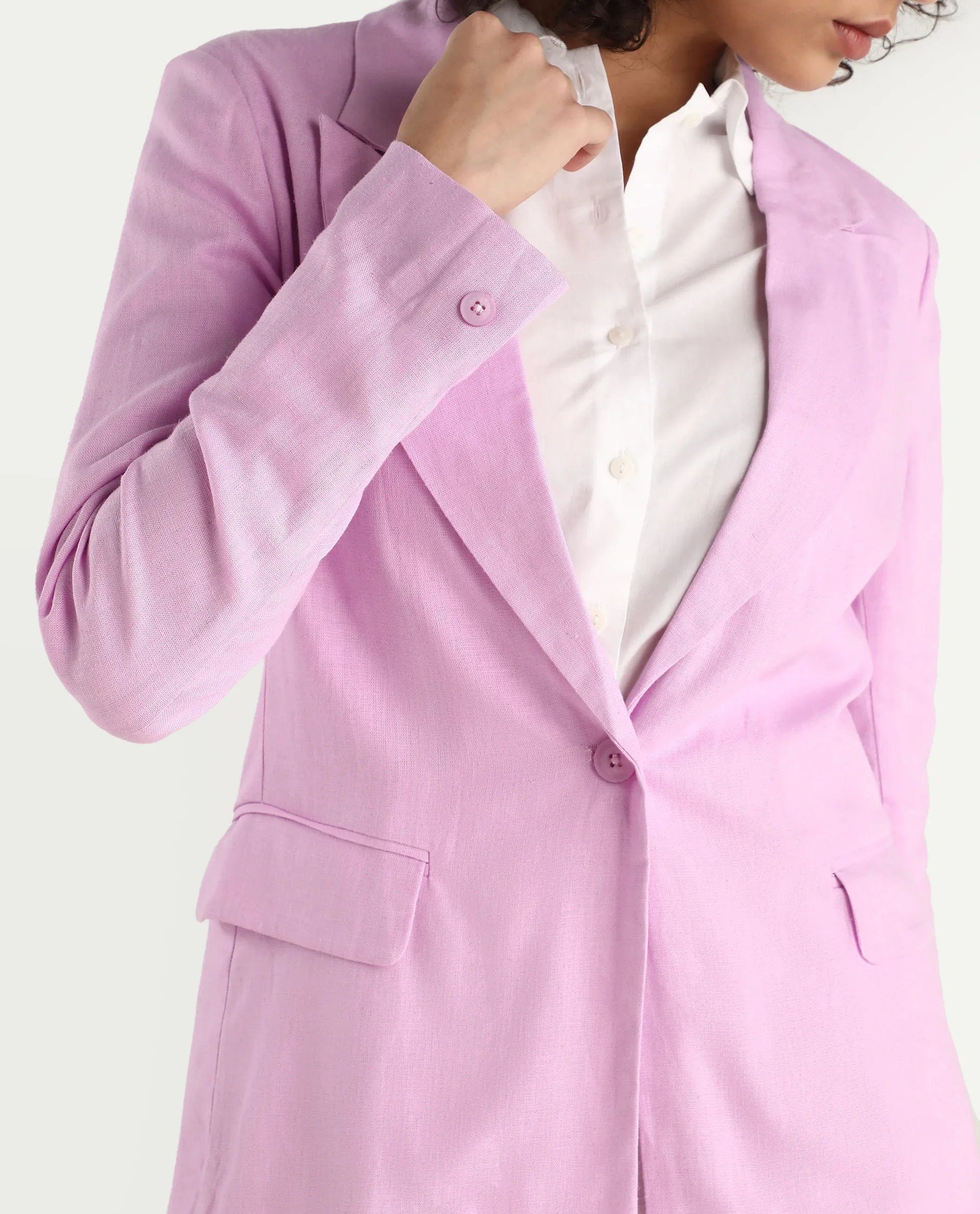 Rareism Women's Precy Pink Viscose Blend Lapel Neck Plain Regular Fit Blazer