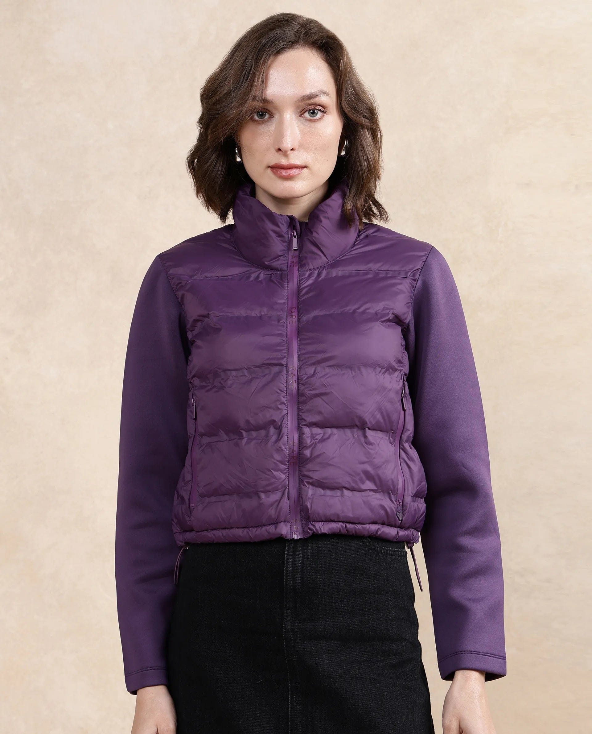 Rareism Women's Stand Collar Plain Regular Fit Jacket