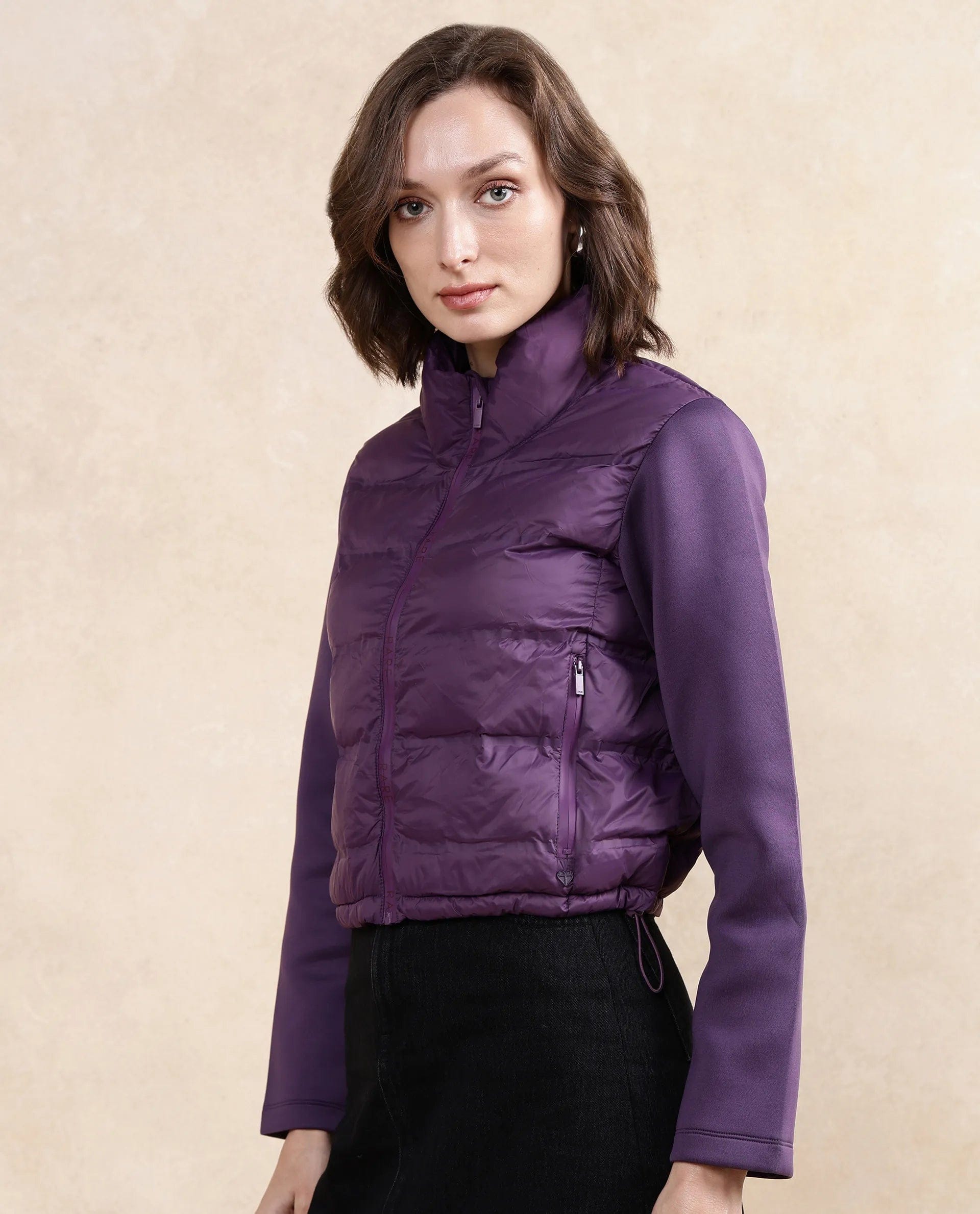 Rareism Women's Stand Collar Plain Regular Fit Jacket
