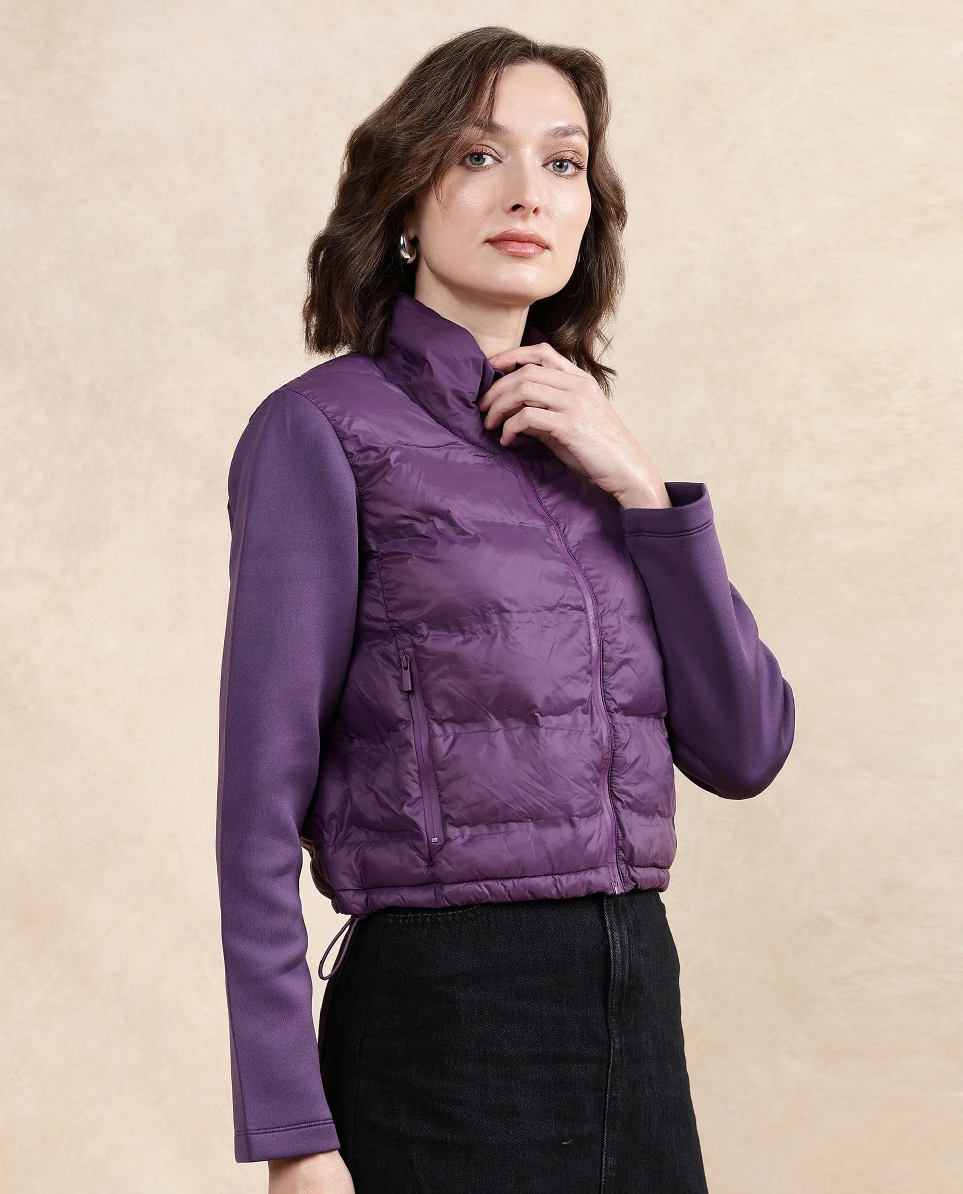 Rareism Women's Stand Collar Plain Regular Fit Jacket