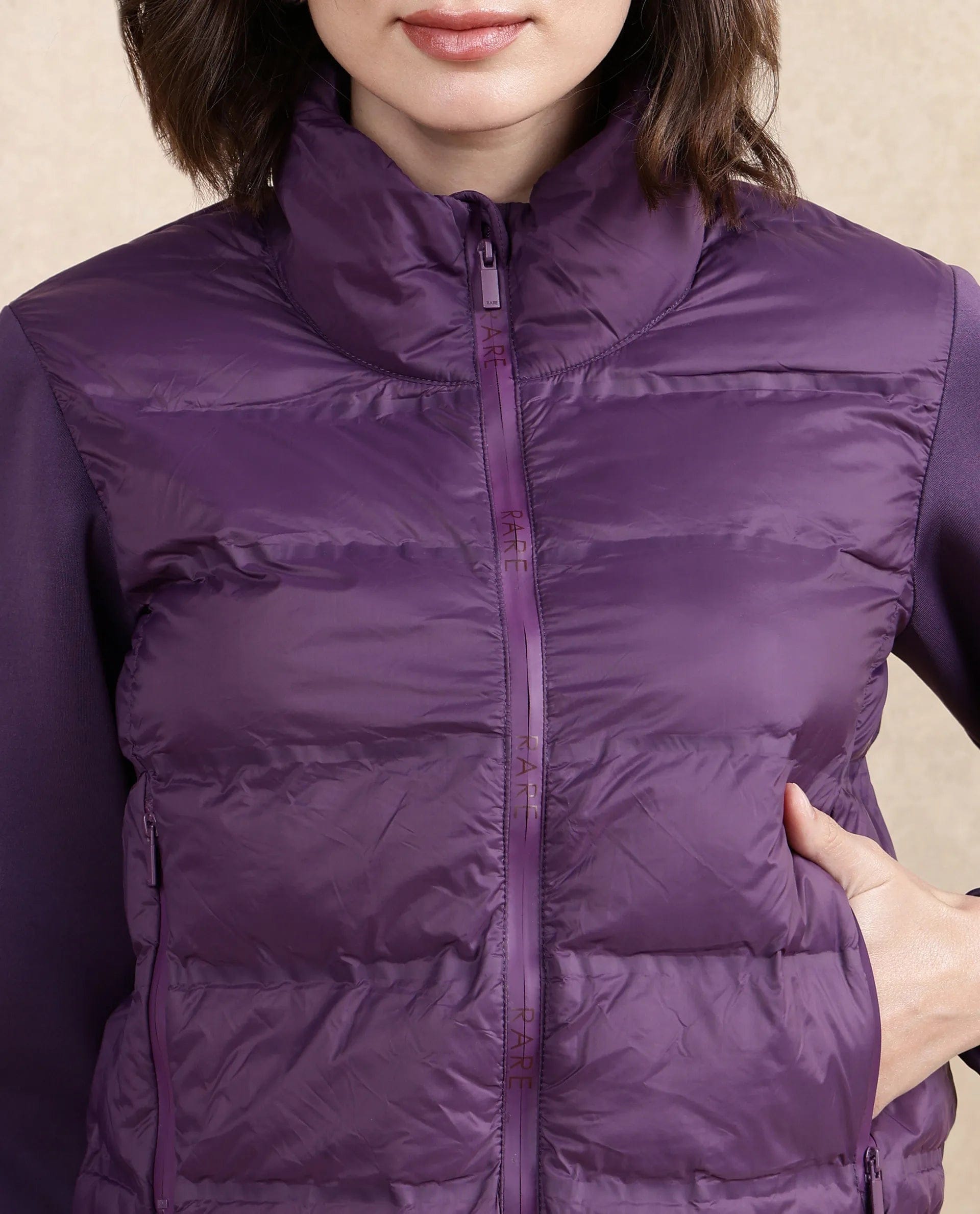 Rareism Women's Stand Collar Plain Regular Fit Jacket