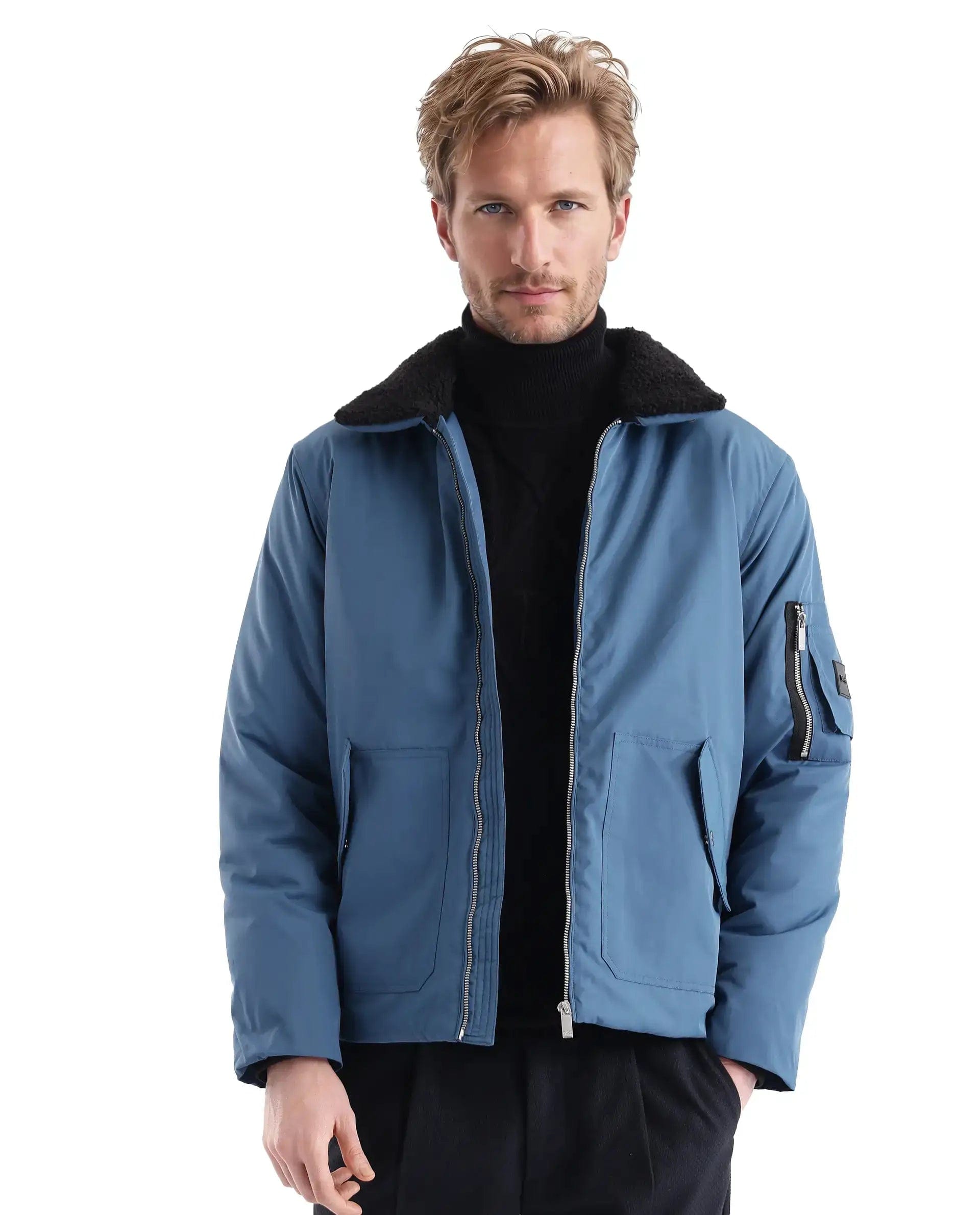RARE Rabbit Men's Roboss Teal Polyester Plain Regular Fit Full Sleeve Spread Collar Jacket