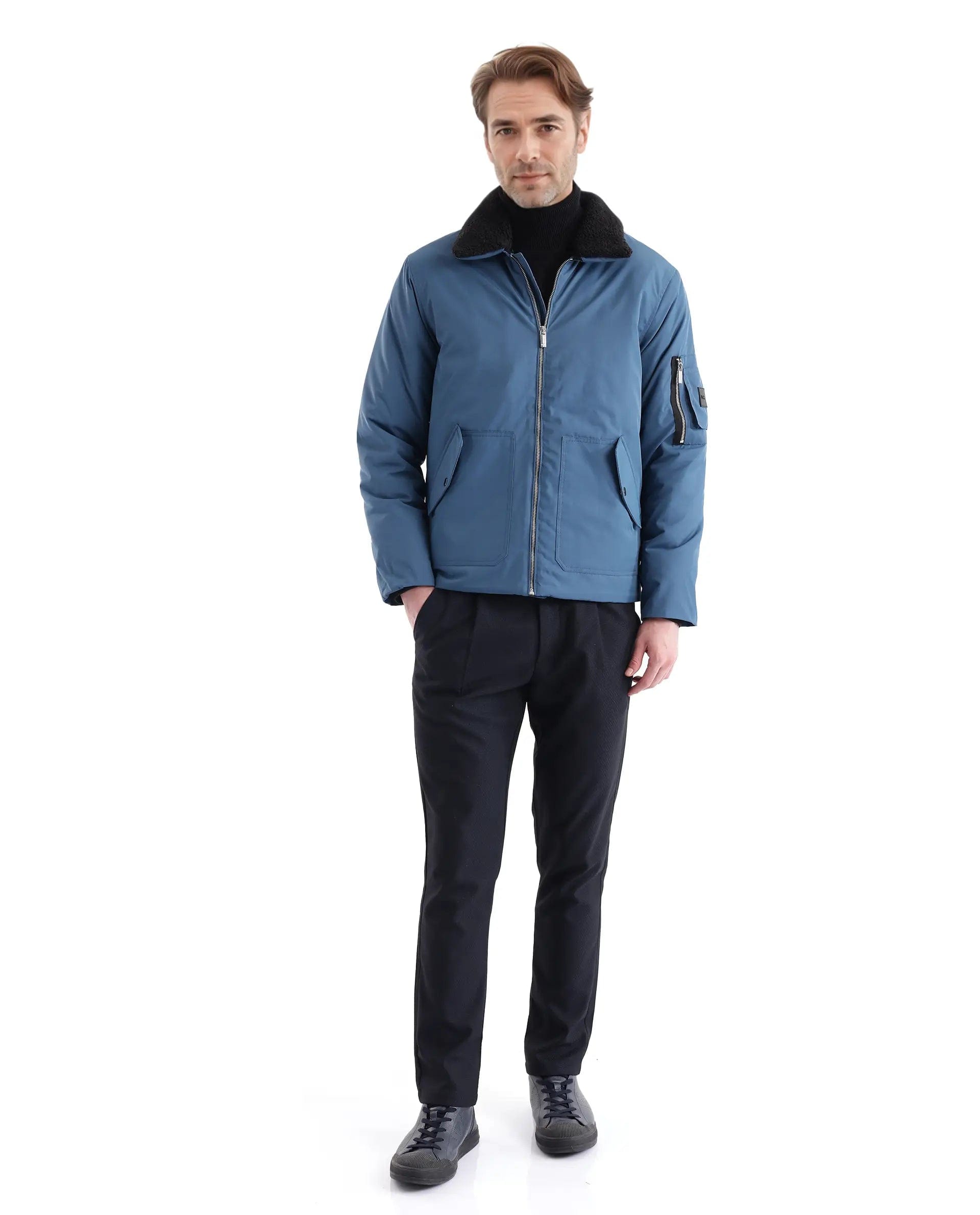 RARE Rabbit Men's Roboss Teal Polyester Plain Regular Fit Full Sleeve Spread Collar Jacket