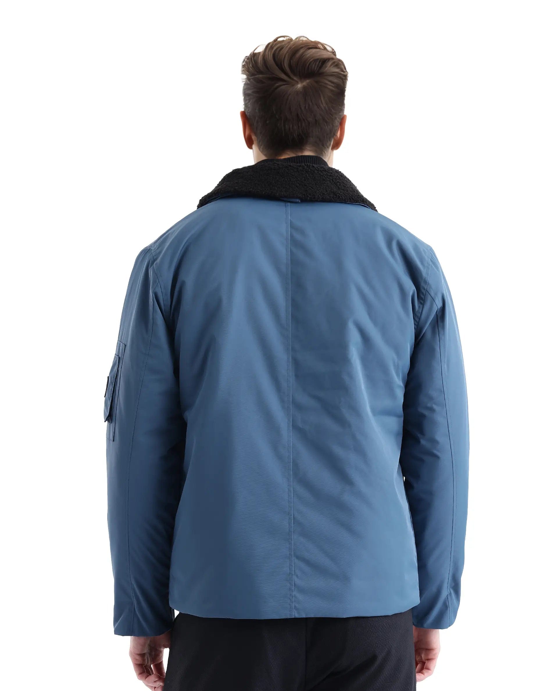 RARE Rabbit Men's Roboss Teal Polyester Plain Regular Fit Full Sleeve Spread Collar Jacket
