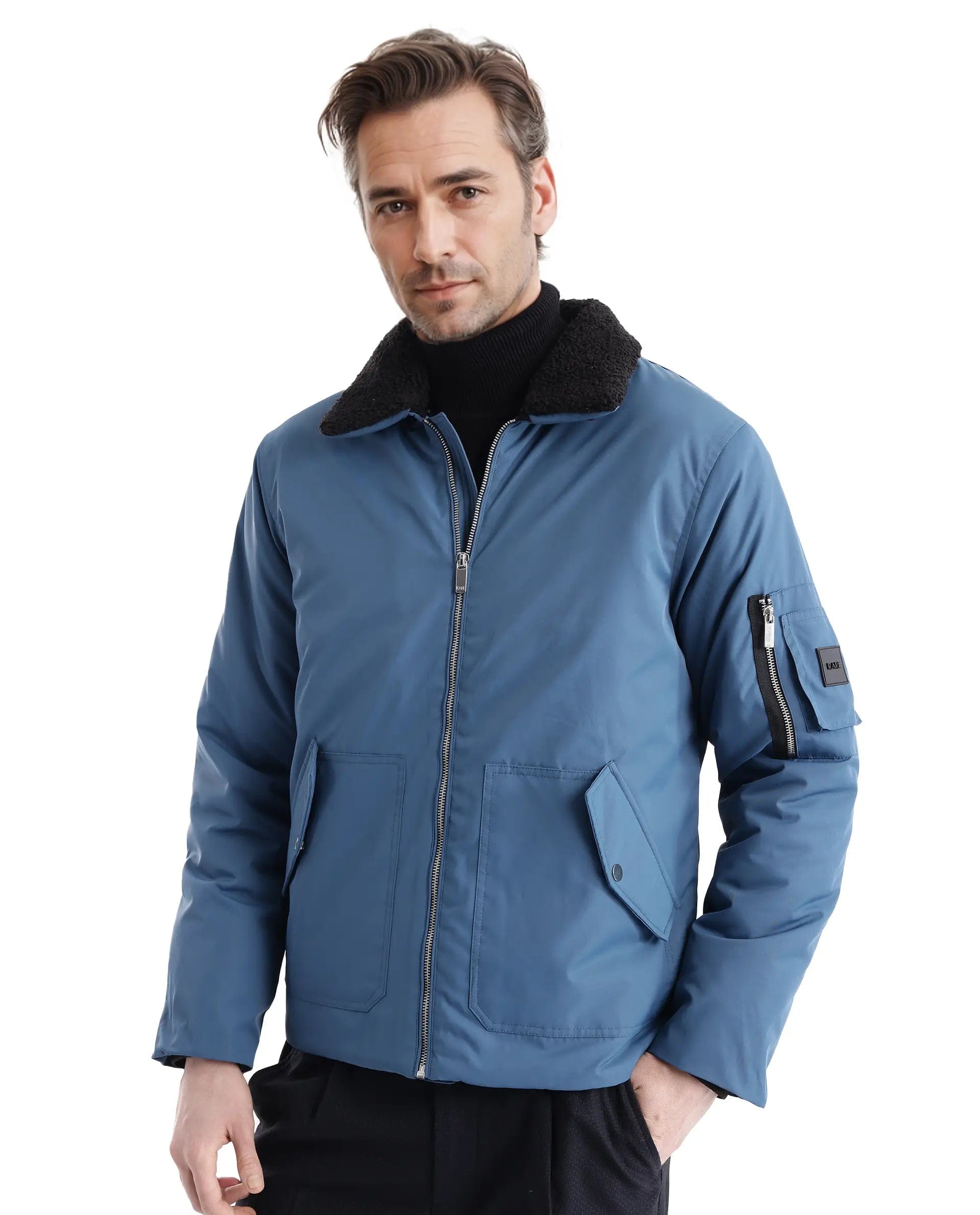 RARE Rabbit Men's Roboss Teal Polyester Plain Regular Fit Full Sleeve Spread Collar Jacket