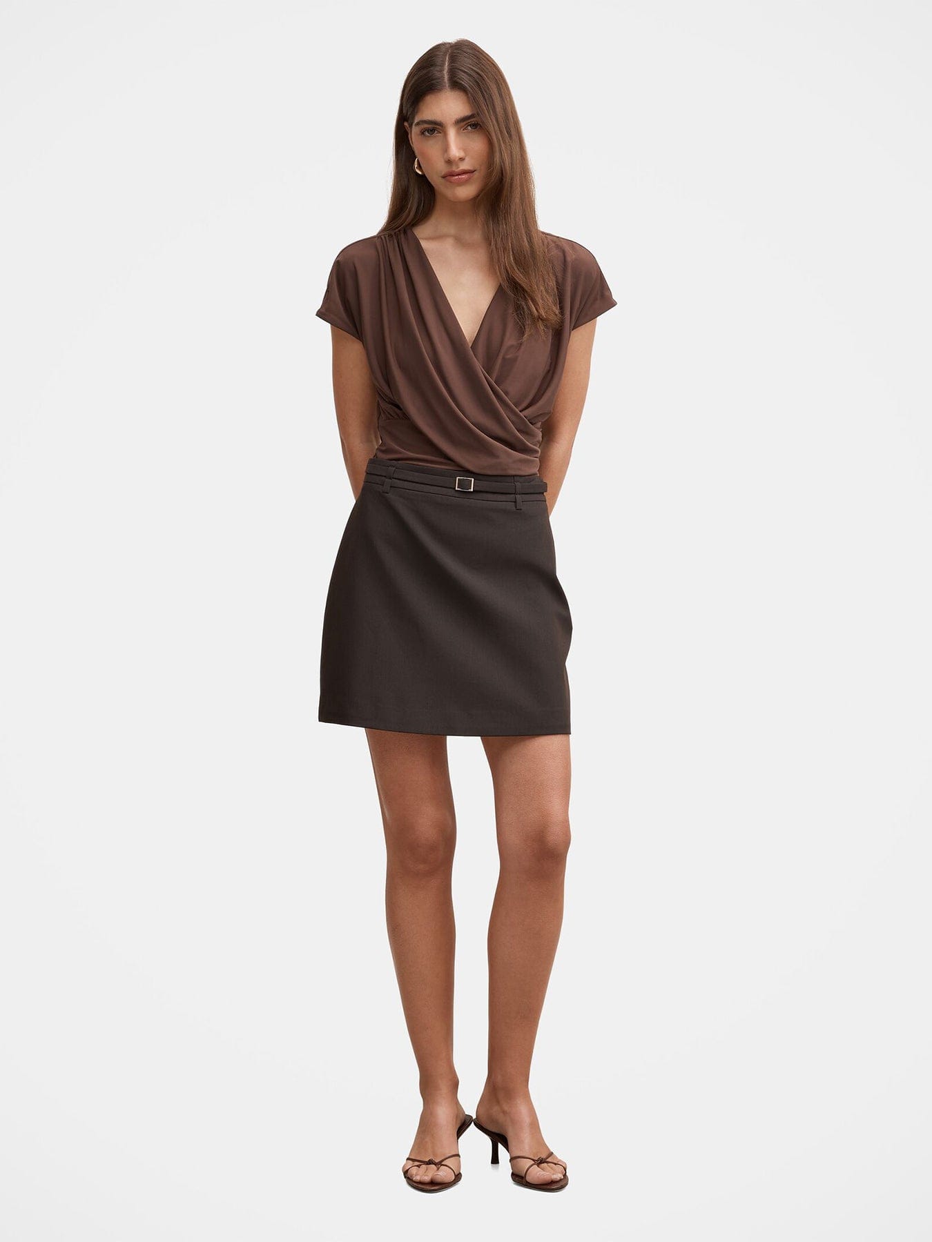 Forever New Eloise Belted Mini Skirt Brown