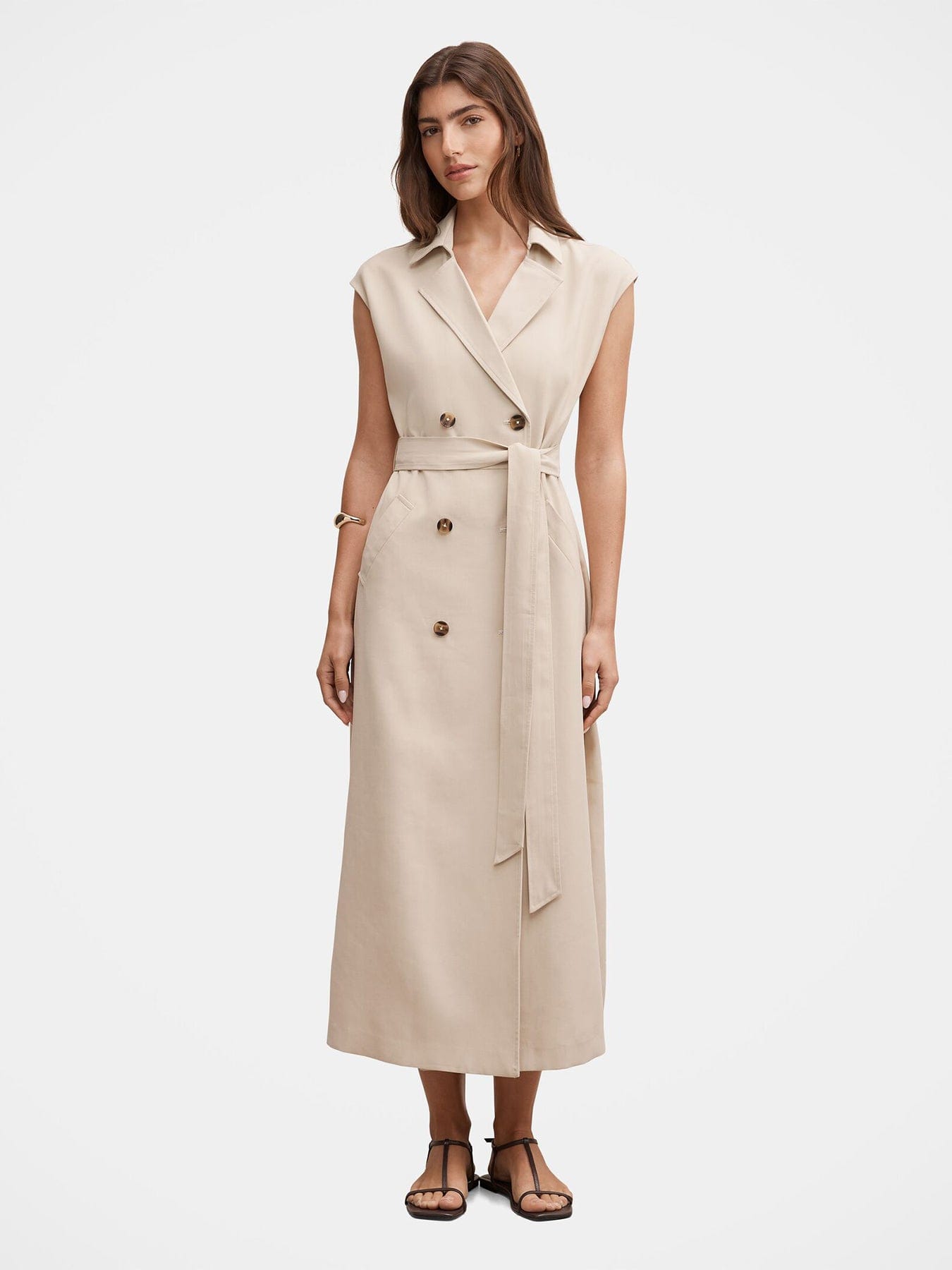 Forever New Elsa Sleeveless Trench Midi Dress Neutral