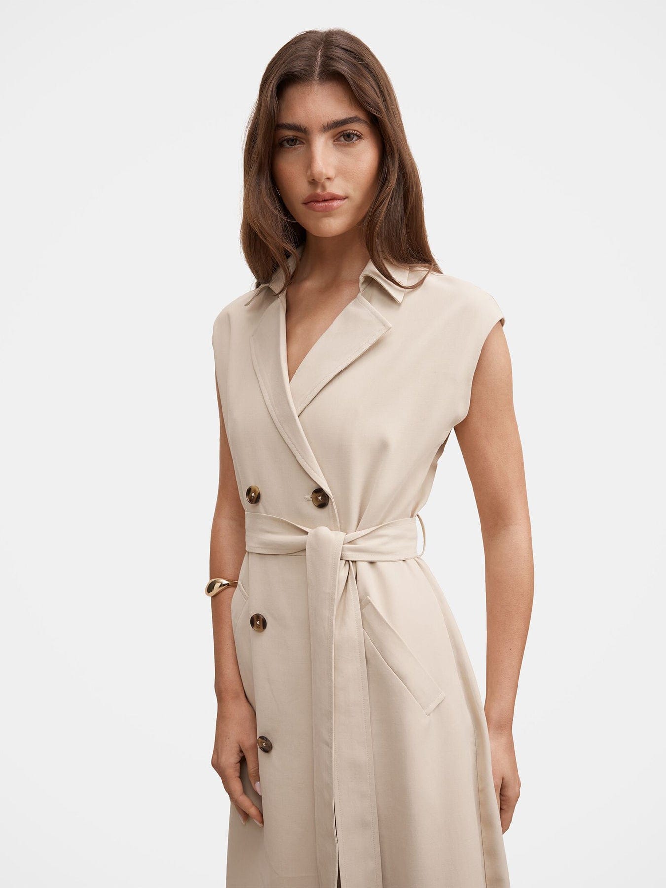 Forever New Elsa Sleeveless Trench Midi Dress Neutral