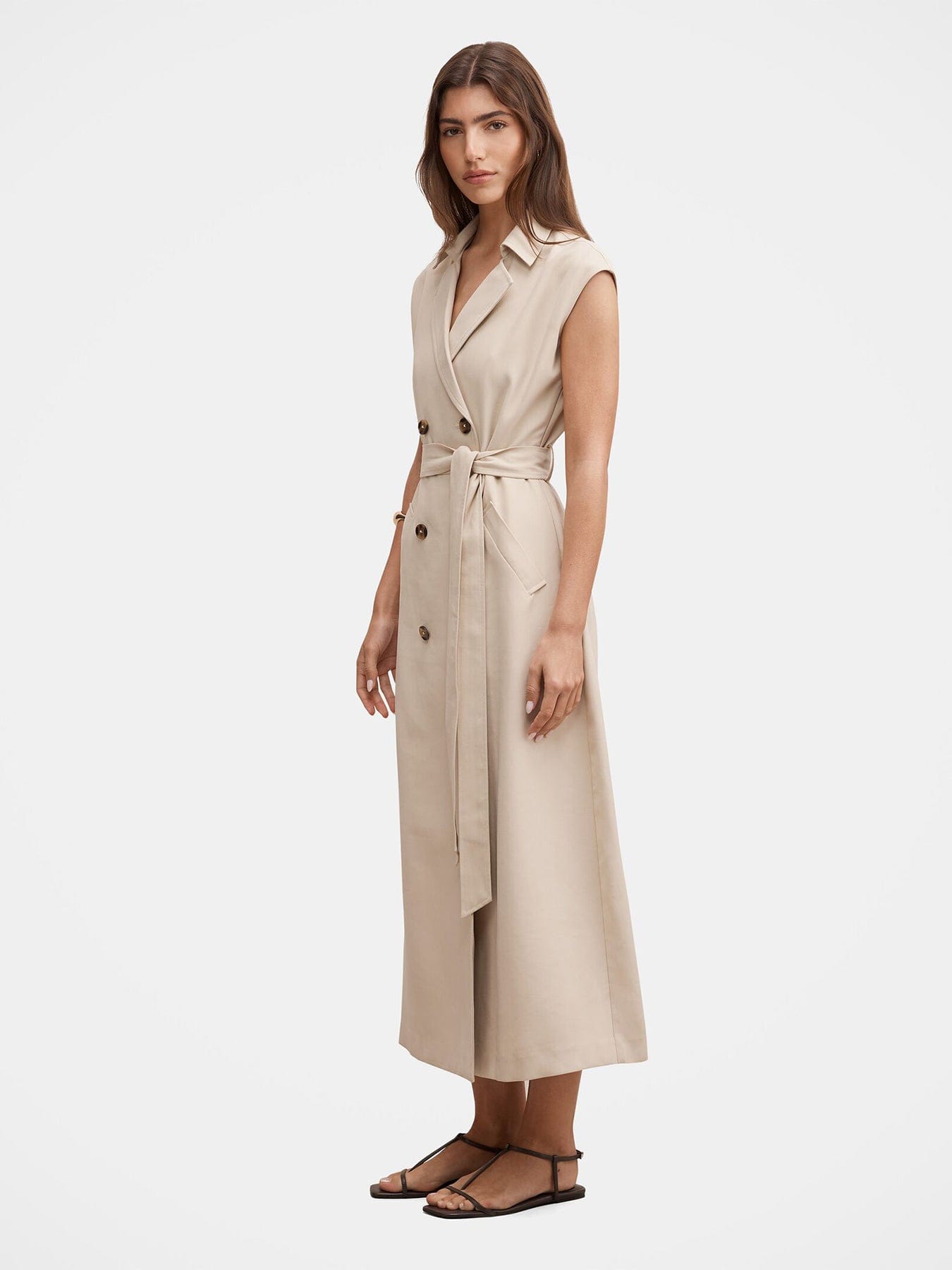 Forever New Elsa Sleeveless Trench Midi Dress Neutral