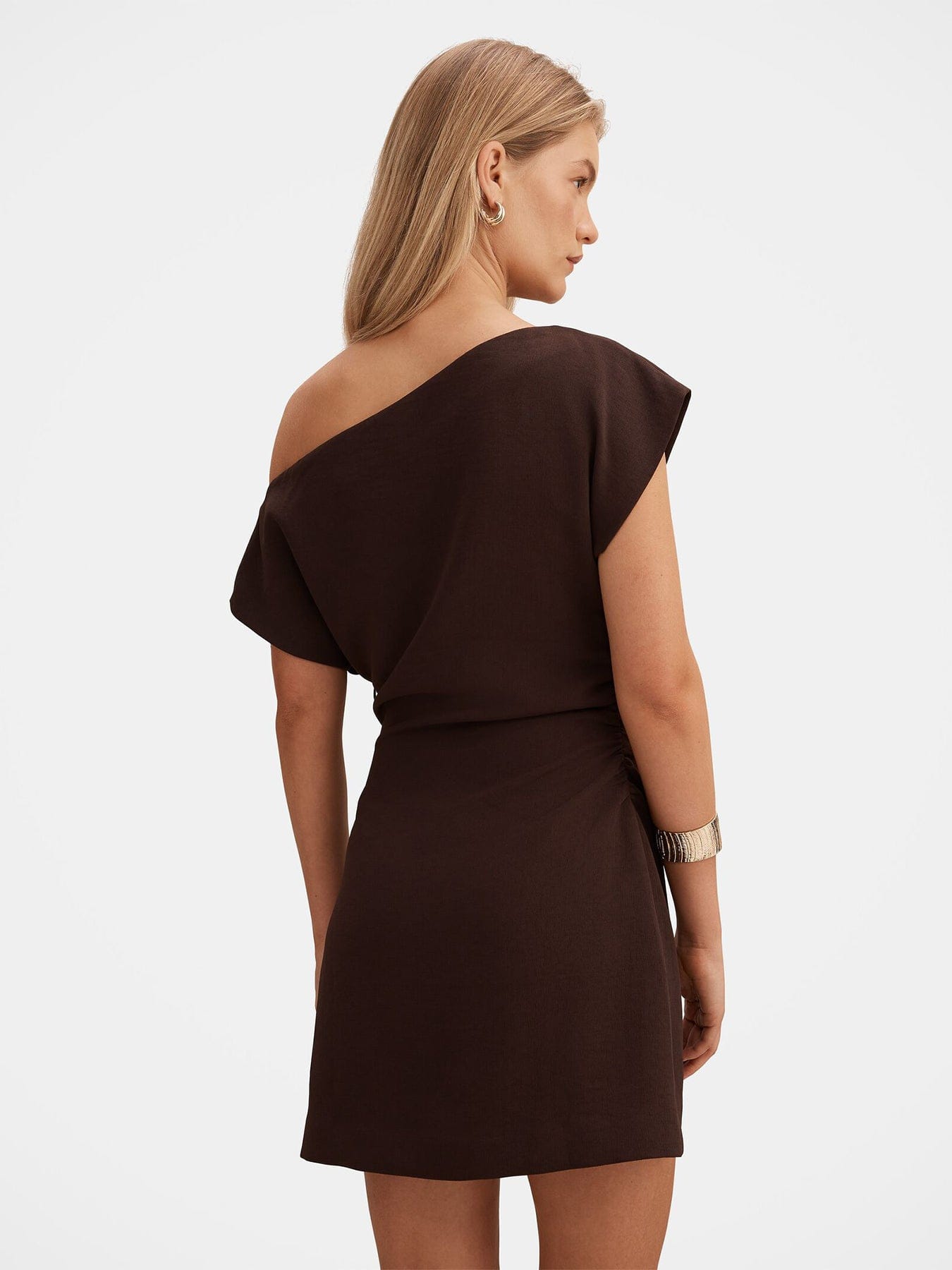 Forever New Danielle Asymmetrical Mini Dress Brown