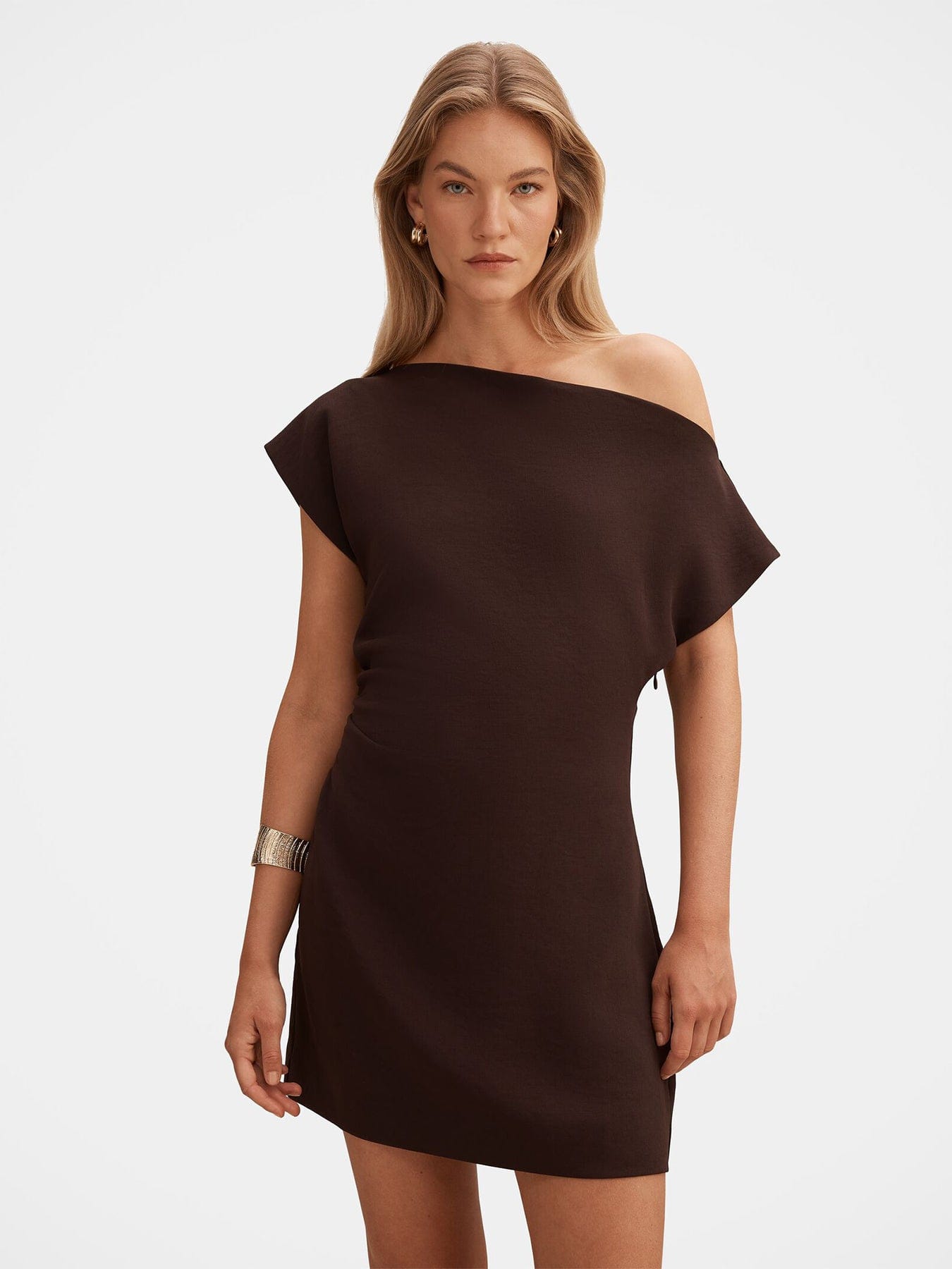 Forever New Danielle Asymmetrical Mini Dress Brown