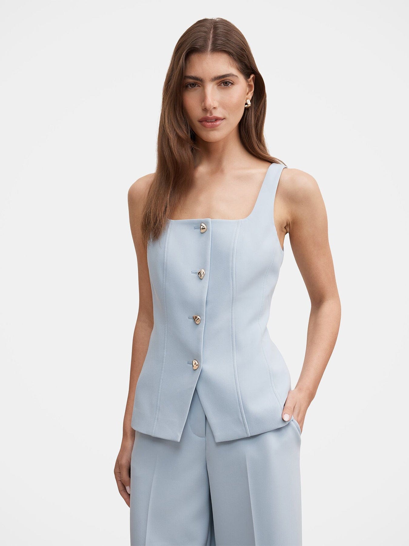 Forever New Lee Square Neck Waistcoat Blue