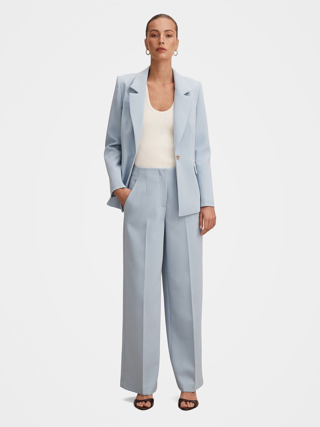 Forever New Lee Wide Leg Trousers Blue