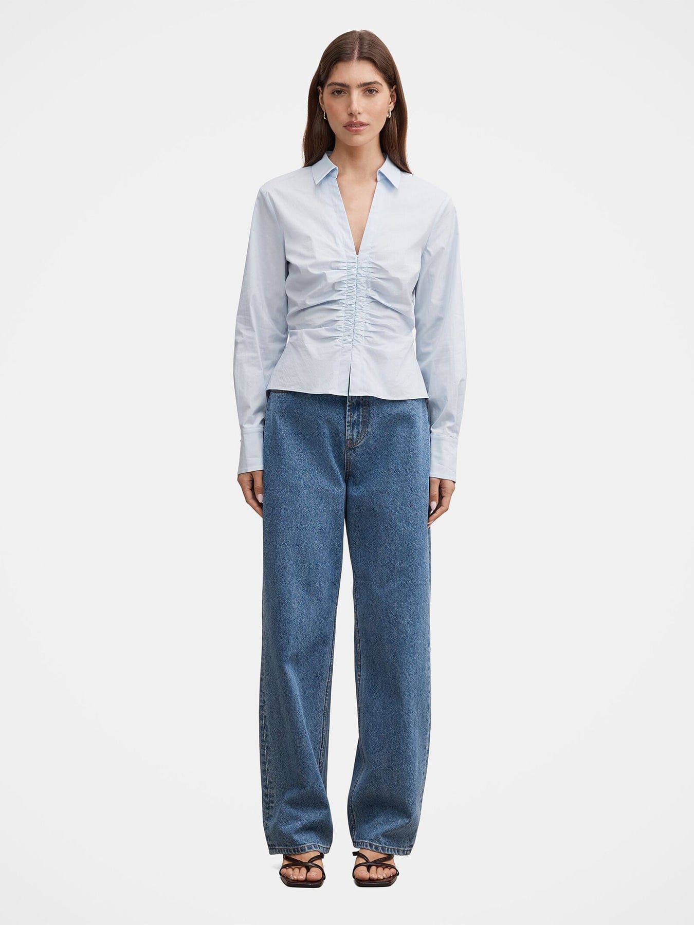 Forever New Ainsley Gathered Shirt Blue