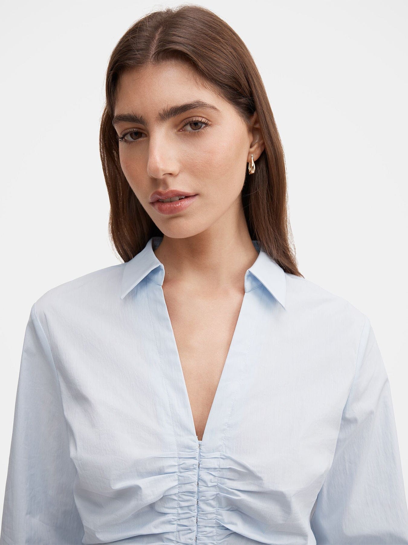 Forever New Ainsley Gathered Shirt Blue