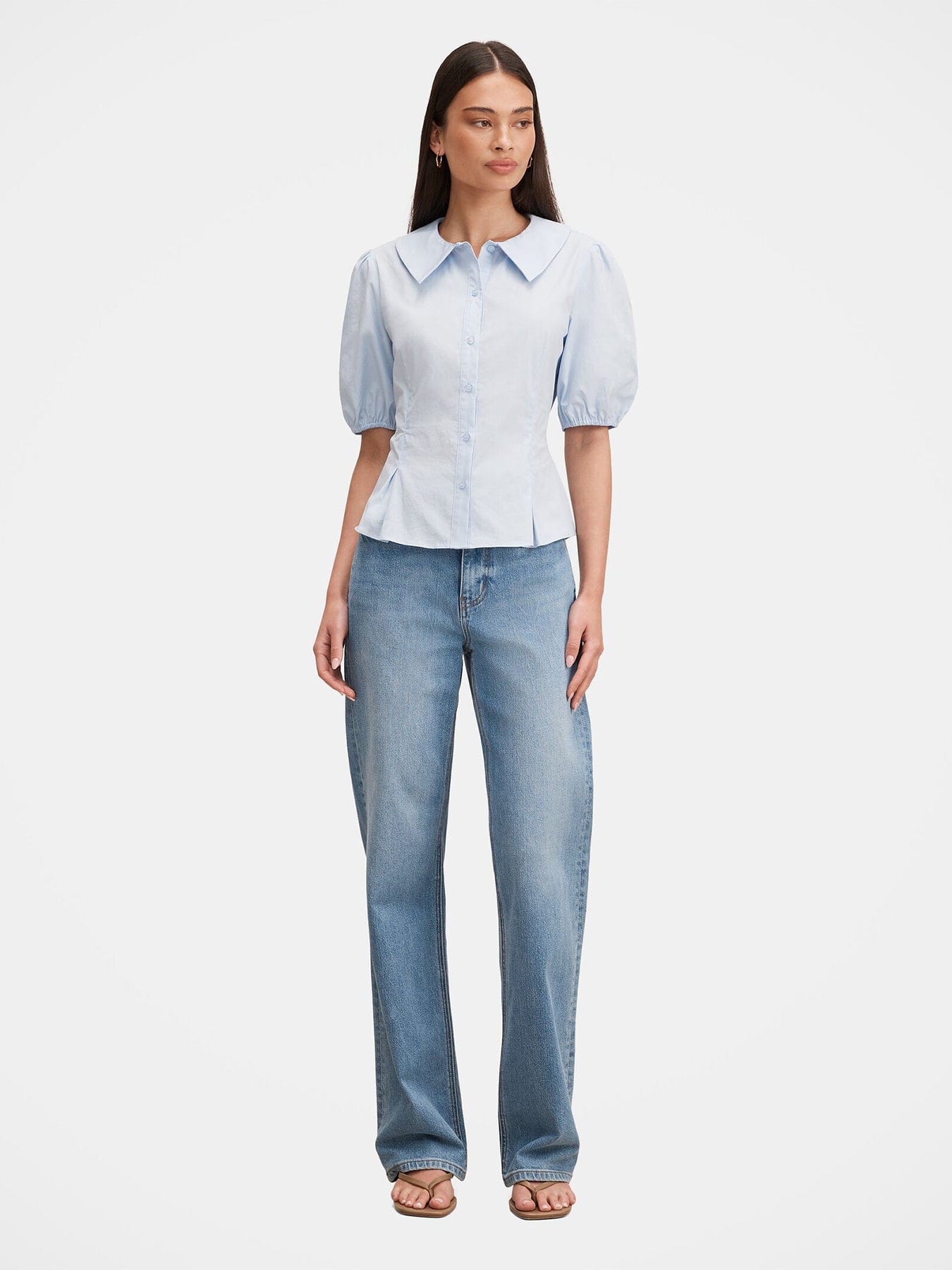 Forever New Gracie Bubble Sleeve Shirt Blue