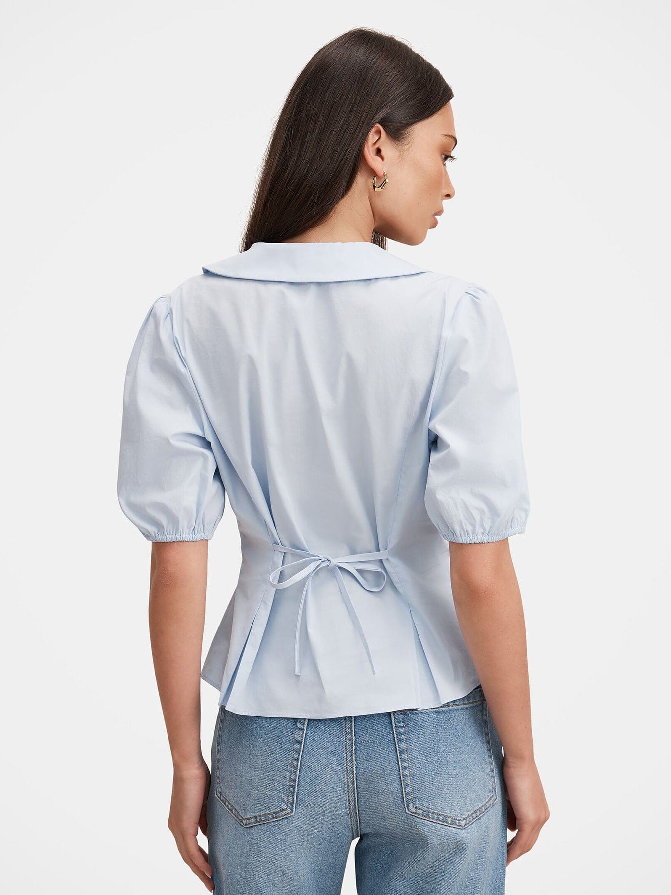 Forever New Gracie Bubble Sleeve Shirt Blue