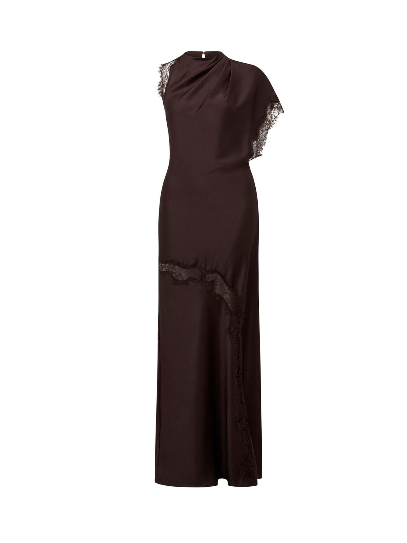 Forever New Kody Satin Lace Asymmetric Dress Brown
